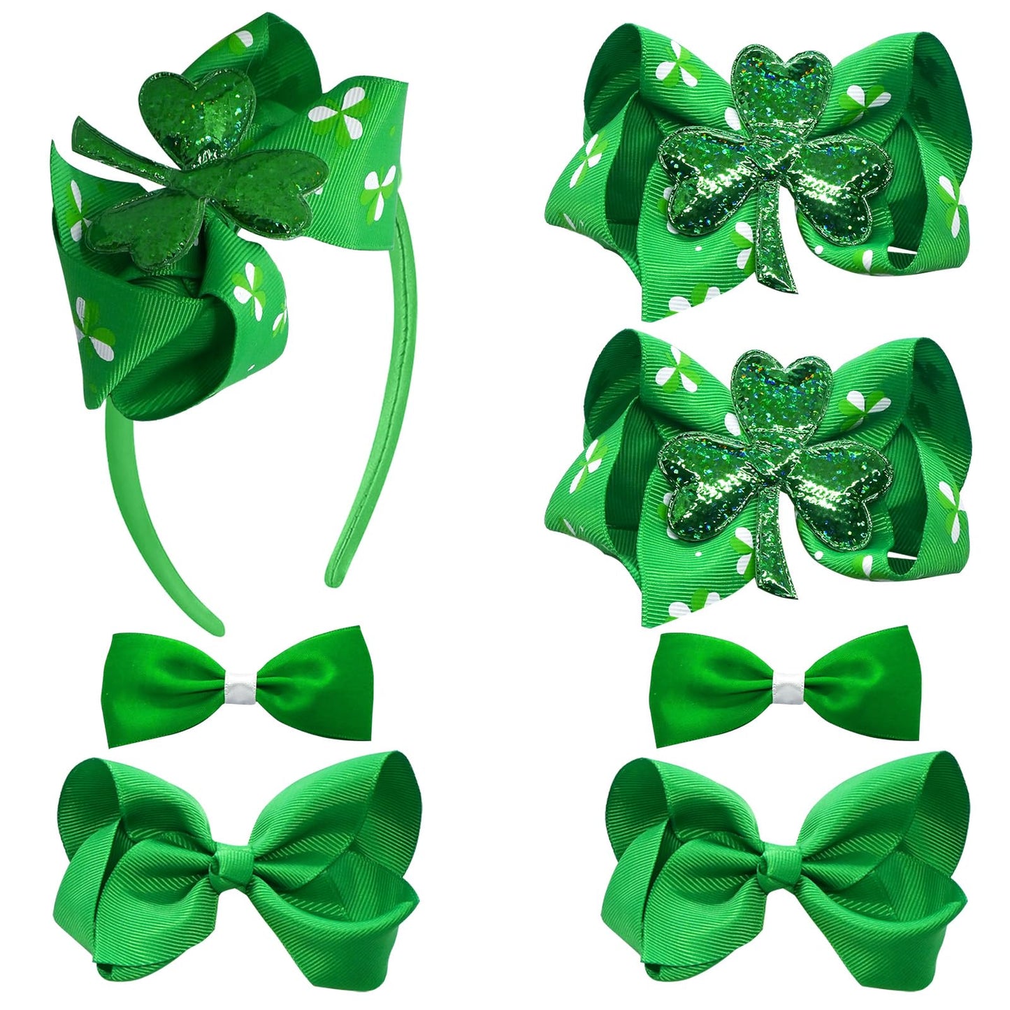 JUCCPUL 7Pcs St. Patrick's Day Hair Bows Clips for Girls Hair Accessories Toddler Bows for Girls Kids(Green)