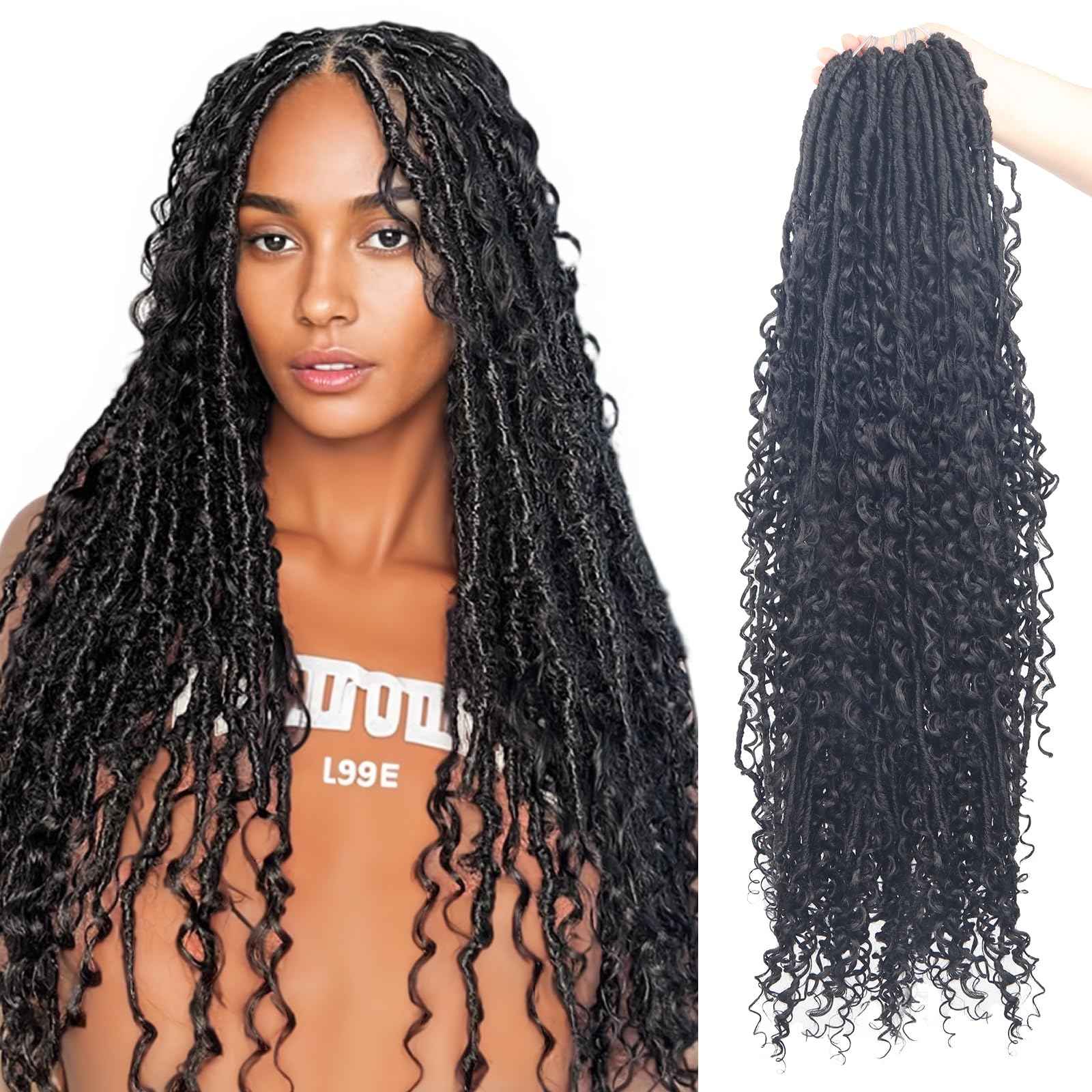 Vemet 30 Inch Goddess Boho Faux Locs Crother Hair 8 Packs Crochet Locs Hair with Curly Ends Synthetic Bohemian River Crochet hair for Black Women