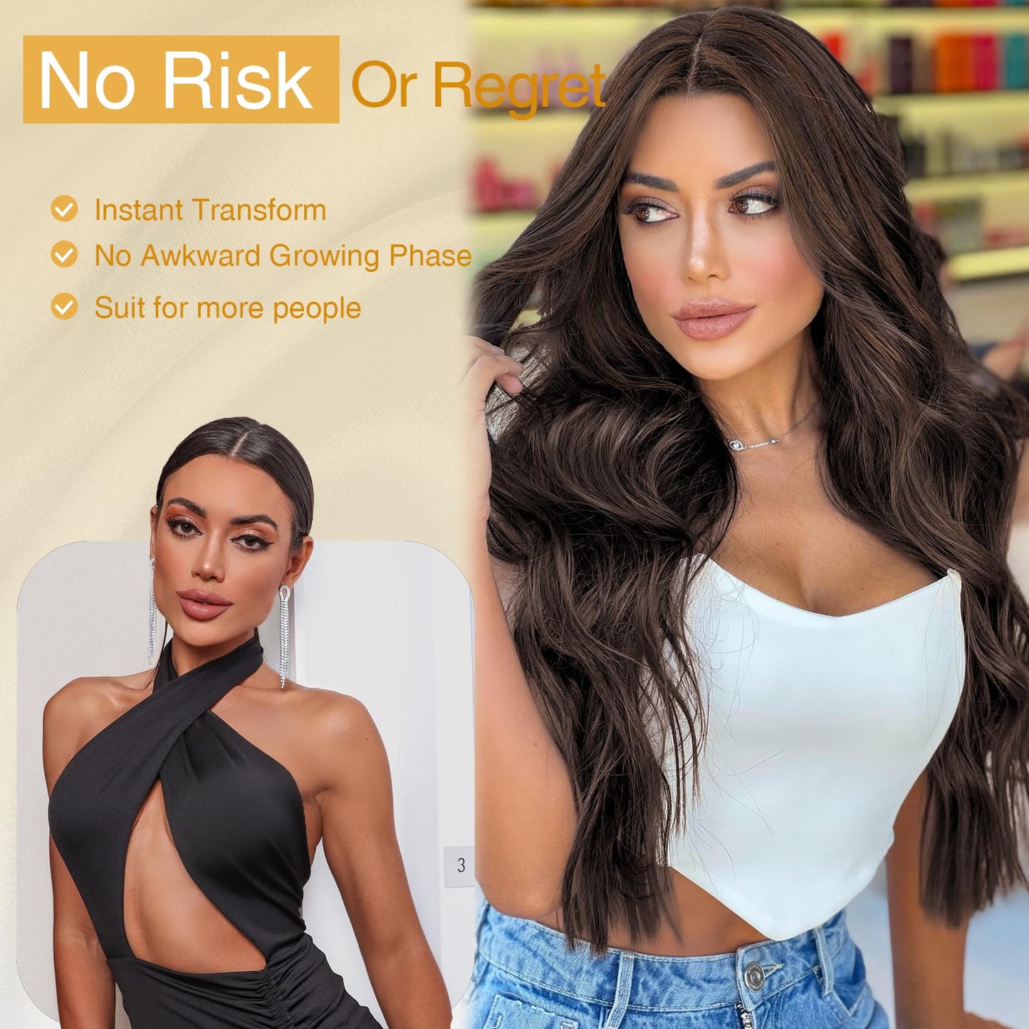 AISI HAIR Dark Brown with Highlights Wig for Women, Long Wavy Lace Hairline Wig, 26 Inch Middle Part Synthetic Heat Resistant Wig for Daily Party