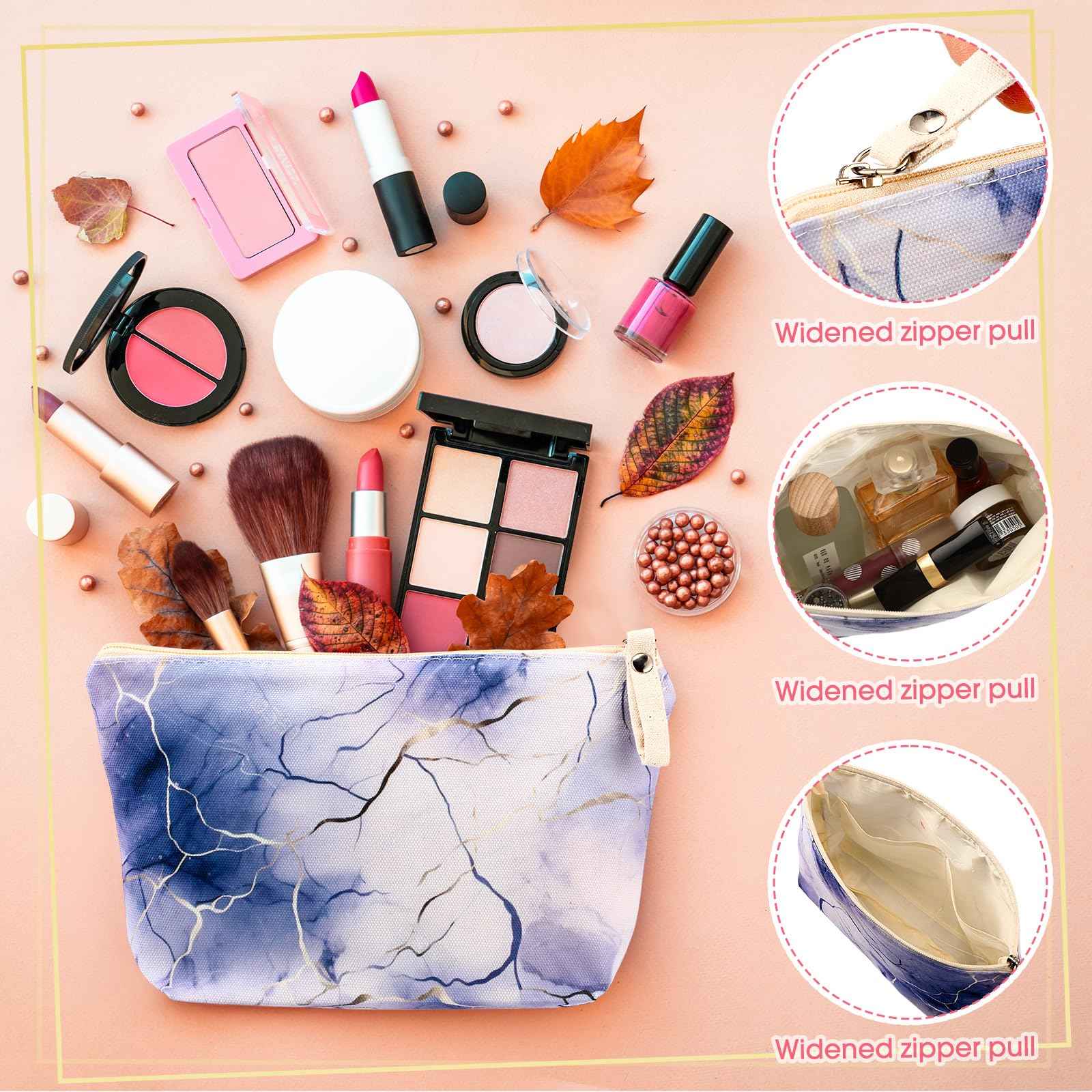 Boao 6 Pieces Canvas Cosmetic Bags Pouches for Purse with Zipper Printed Makeup Bag Multi Function Canvas Travel Pouch Organizer Pouch for Women Vacation Travel, 6 Styles(Marbling Style)