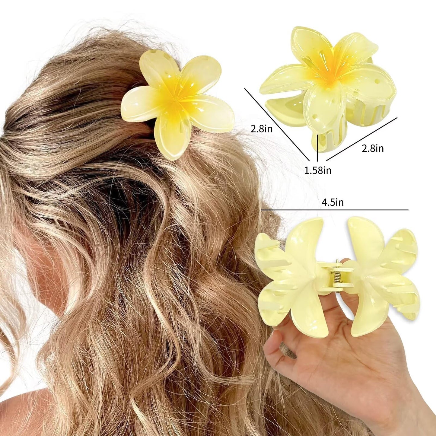 GQLV Flower Hair Accessories - 4PCS Large Nonslip Clips for Thick Hair, Strong Hold Hawaiian Clips for Women, Cute Banana Clips for Thin Hair Made of Plastic