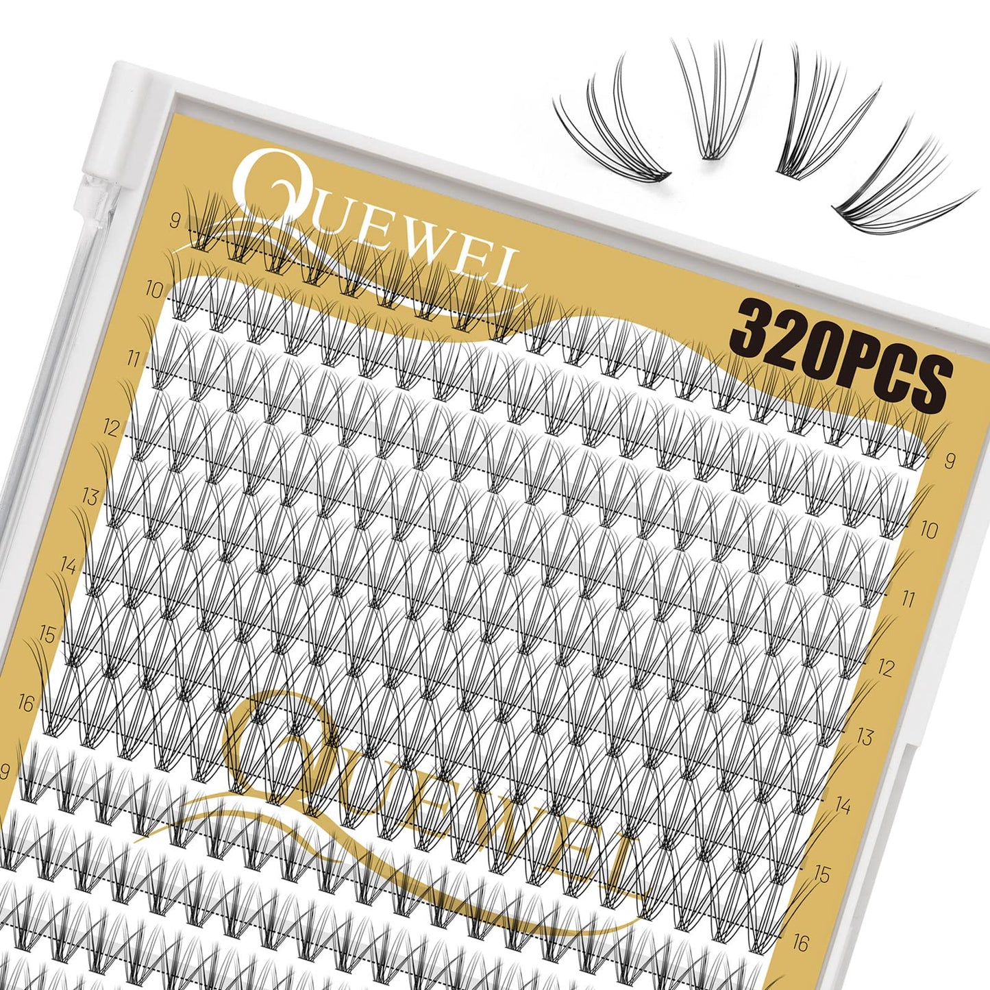 QUEWEL Lash Clusters 320Pcs Cluster Lashes 10D+20D D Curl Lash Clusters Mix9-16mm Individual Eyelashes Clusters Wispy DIY Eyelash Extension Thin Band Soft to Use at Home (10D+20D D Mix9-16)