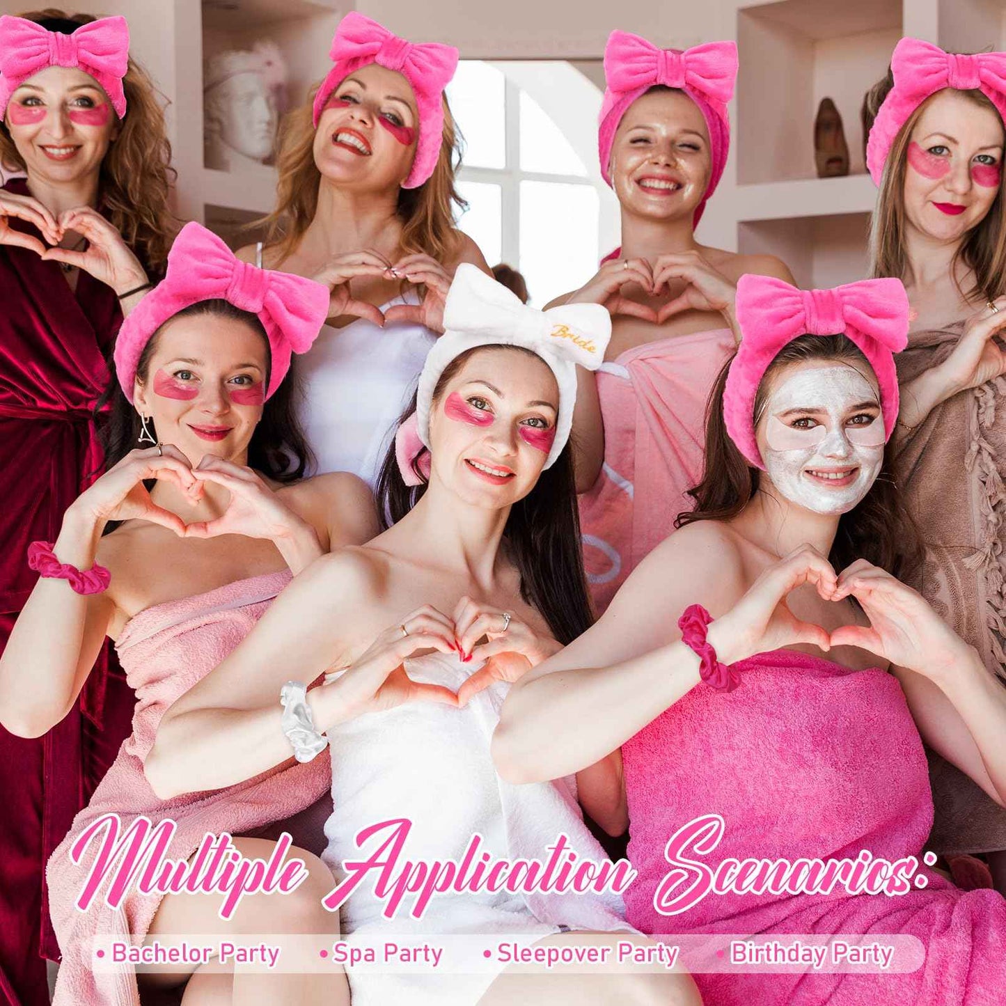 Wavyknot 40 Pcs Bachelorette Favor Set Include Headband Scrunchies Hair Claw Clips Hairbrush and Makeup Bag for Bridal Shower Party Gifts Bridesmaid Wedding Supplies(White and Rose Red)