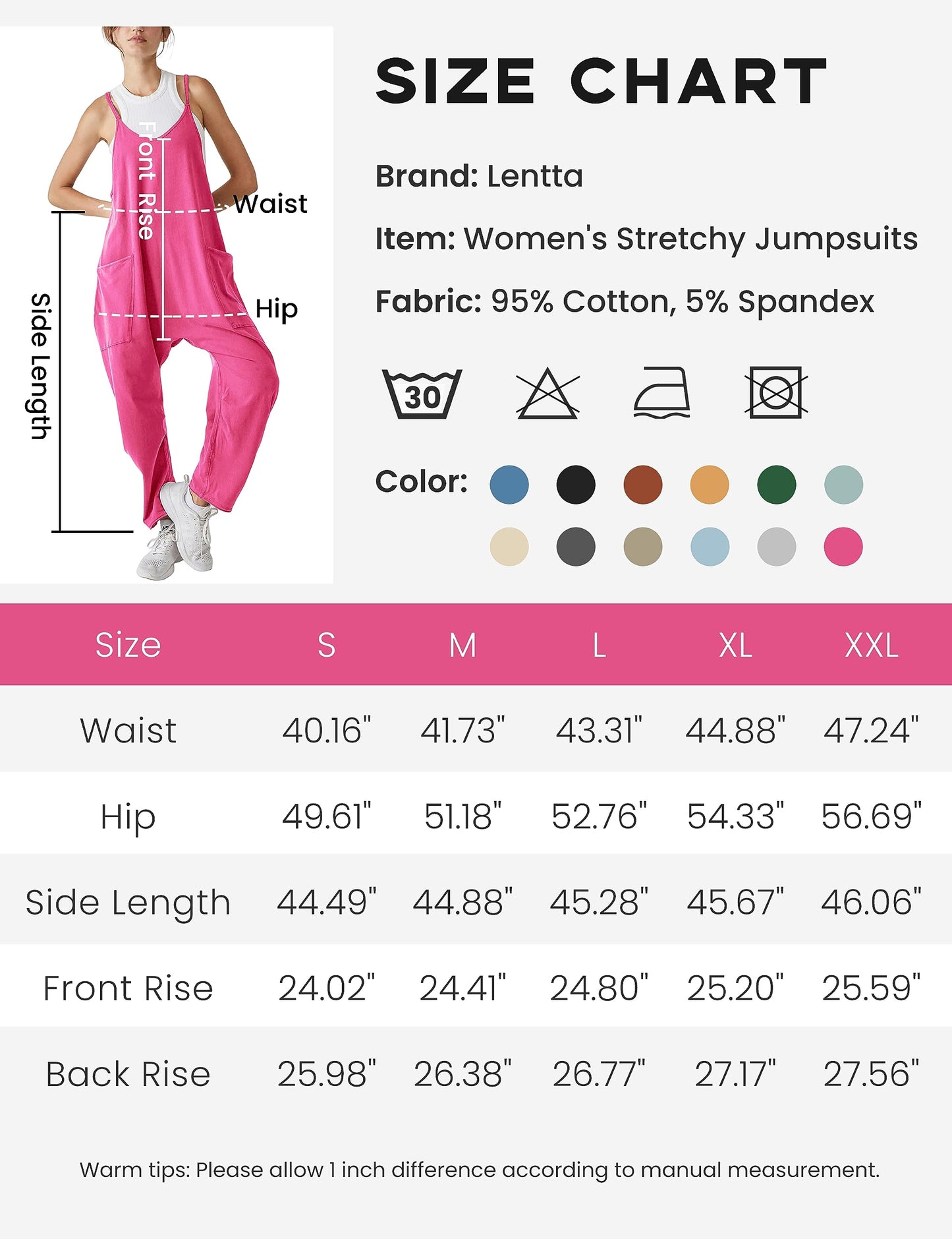 Lentta Women's Causal Jumpsuits V Neck Sleeveless Harem Overalls Stretchy Adjustable Strap Romper with Pockets(RoseRed-S)