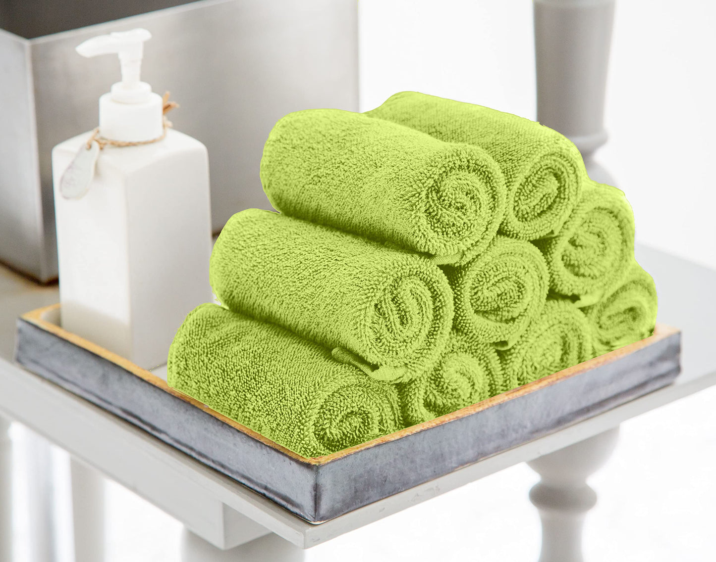 Utopia Towels 24 Pack Cotton Washcloths Set - 100% Ring Spun Cotton, Premium Quality Flannel Face Cloths, Highly Absorbent and Soft Feel Fingertip Towels (Neon Green)