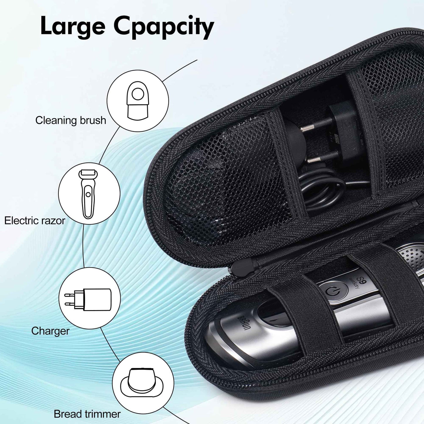 Nincha Electric Shaver Case for Braun Series 3, Series 5, Series 7, Series 9 Electric shavers - Hard shell EVA Travel Case - Powered Shaver Protective Bag (Black)
