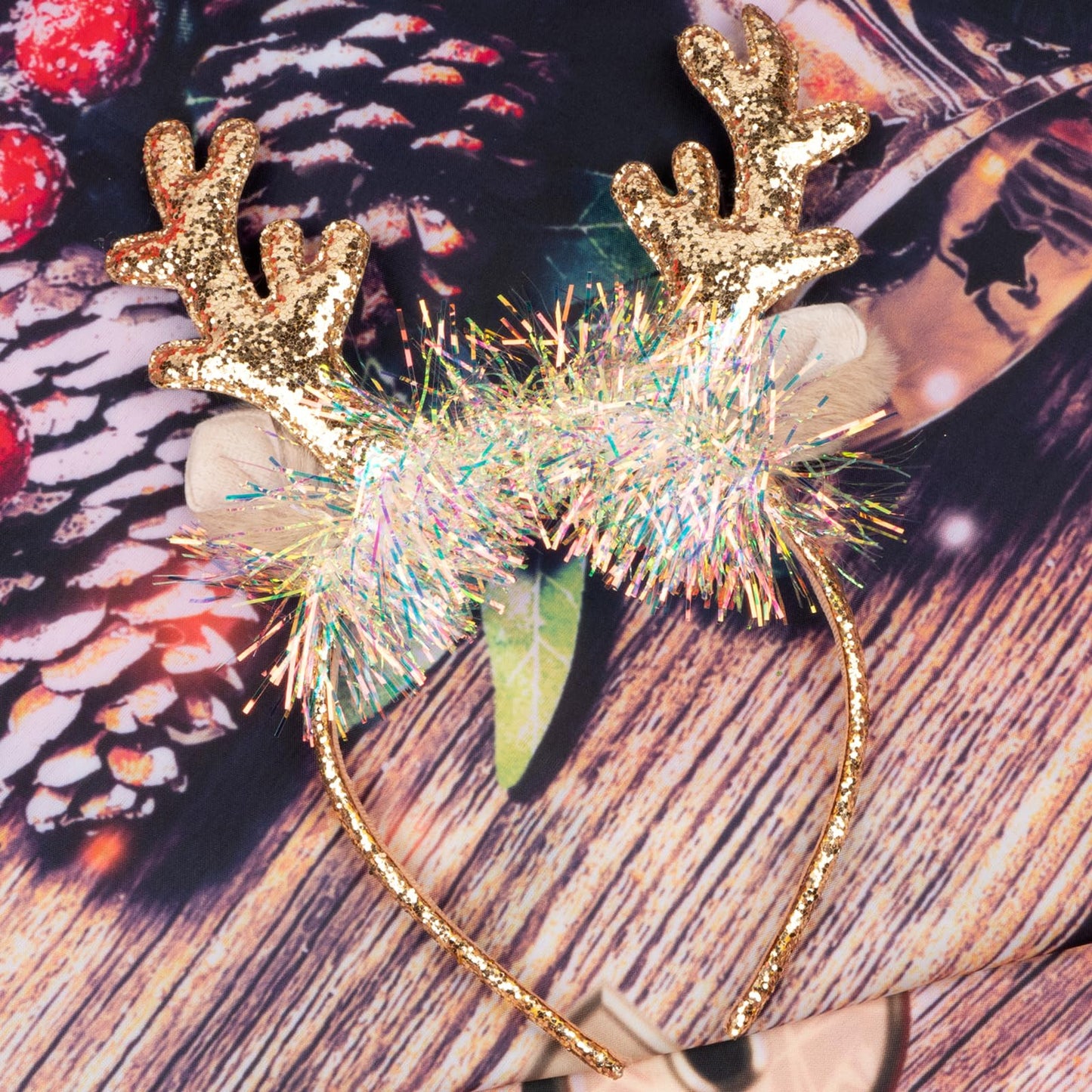 TULOBI Gold Christmas Headbands Cute Xmas Hair Bands Glitter Elk Antlers Christmas Headband Holiday Headbands Party Gift Christmas Costume Party Accessories for Women and Girls