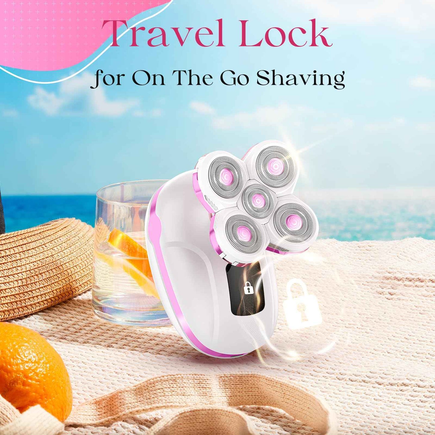 Electric Razors for Women, Rechargeable Rotary Painless Shaver for Legs Bikini Facial Hair Removal, Body Wet/Dry Razor Water Resistant Grooming Kit, Cordless Womens Trimmer for Lady (Light Pink)