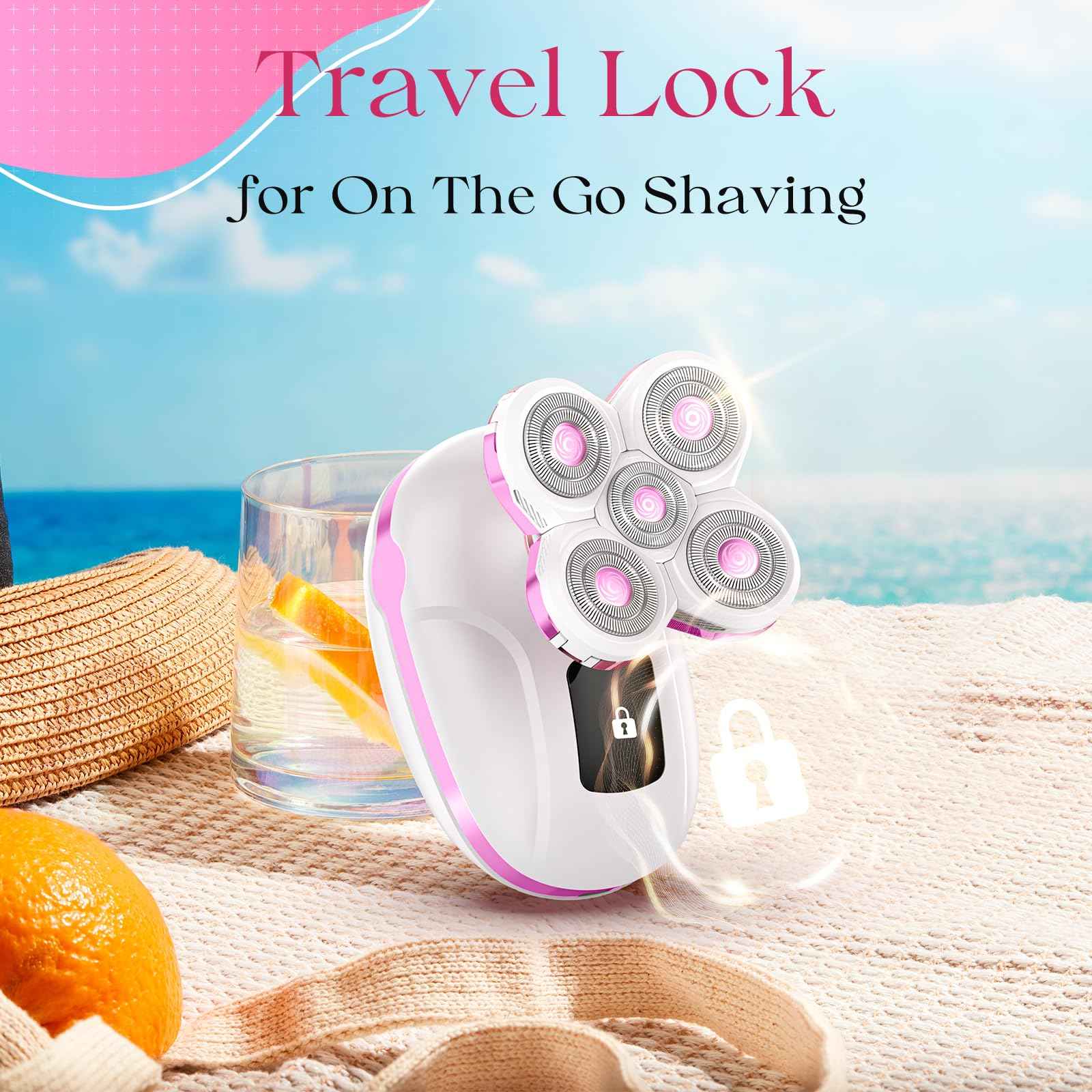 Electric Razors for Women, Rechargeable Rotary Painless Shaver for Legs Bikini Facial Hair Removal, Body Wet/Dry Razor Water Resistant Grooming Kit, Cordless Womens Trimmer for Lady (Light Pink)