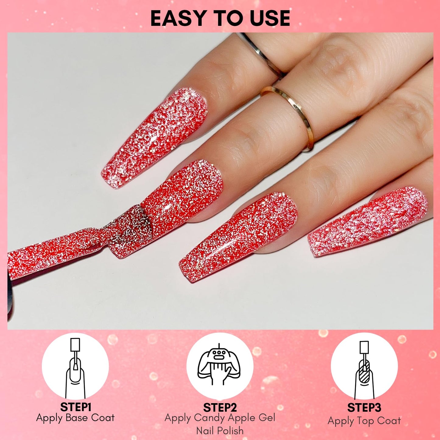 Makartt Glitter Nail Polish, Flash Diamond Red Reflective Spring Nail Gel 15ML Soak Off UV LED Sparkly Shiny Gel Polish Manicure DIY Nail Art Designs Home Salon-Candy Apple