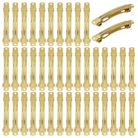 Lawie 40 Pack 3.15 Inch Gold Blank Rectangle Metal French Barrette Hair Clips DIY Crafting Clips Snap Hair Clips Ponytail Holder Bun Chignon Twist Hairclips Accessories for Women