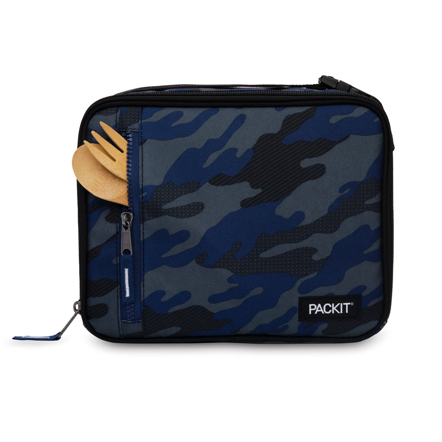 PackIt Freezable Classic Lunch Box, Sporty Camo Charcoal Navy, Built with EcoFreeze Technology, Collapsible, Reusable, Zip Closure With Zip Front Pocket and Buckle Handle, Desgined for Lunches