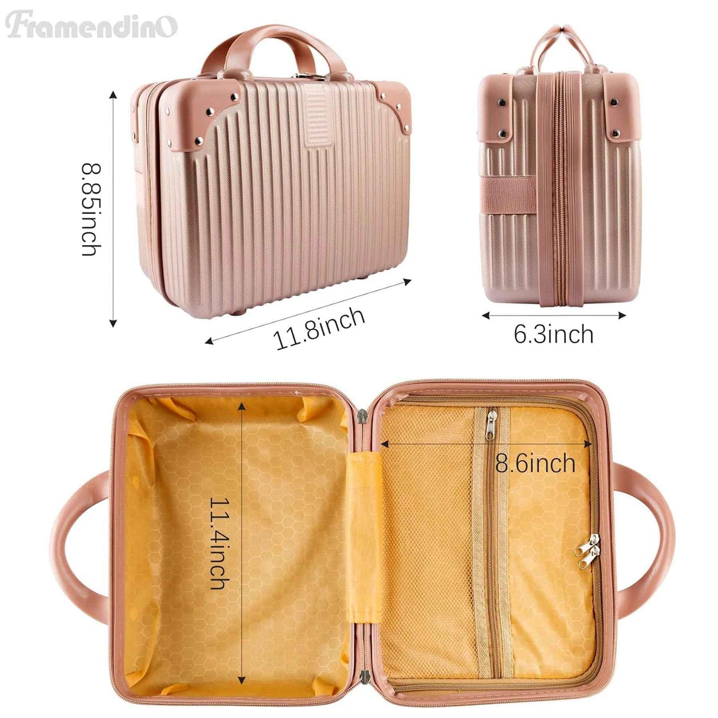Framendino, Portable Hard Shell Cosmetic Suitcase Makeup Travel Case Rose Gold