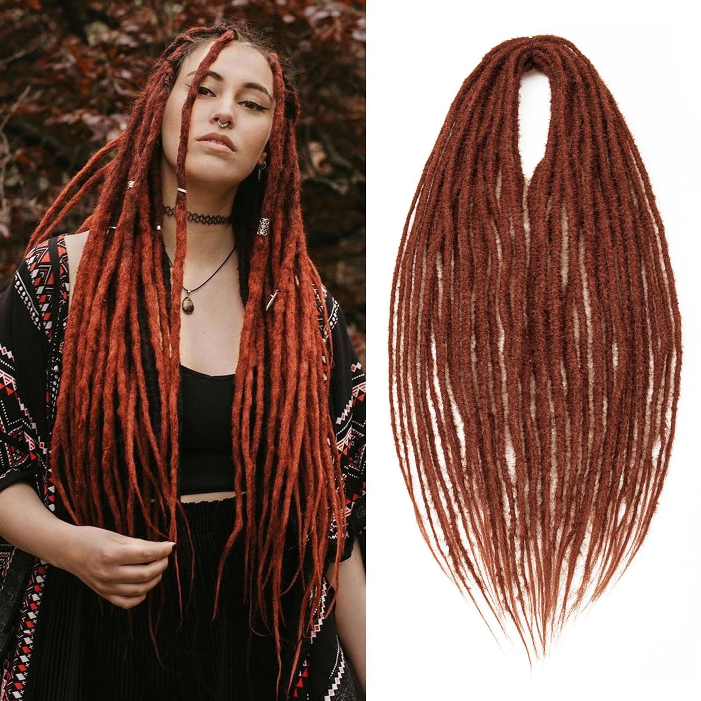 QRHSUKA Double Ended Dreadlock Extensions 24 Inch 0.6 cm Width Thin Hippie Style Synthetic DE Dreads Loc Extensions Reggae Style Crochet Hair for Women (24 Inch DE (10 Strands), #350)