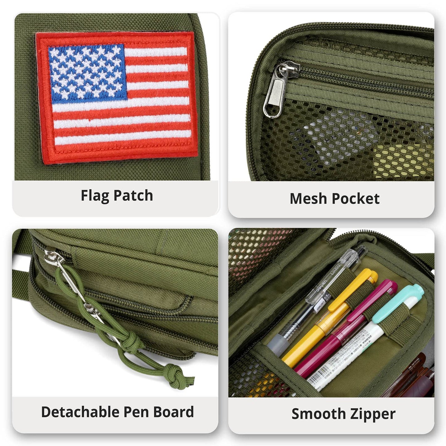 Pencil Case Big Capacity High Large Storage Tactical Small Tool Pouch Bag Marker Pen Case Stationery Bag Travel Holder School College Office Organizer for Kids Men Women Adult Teens (Green)