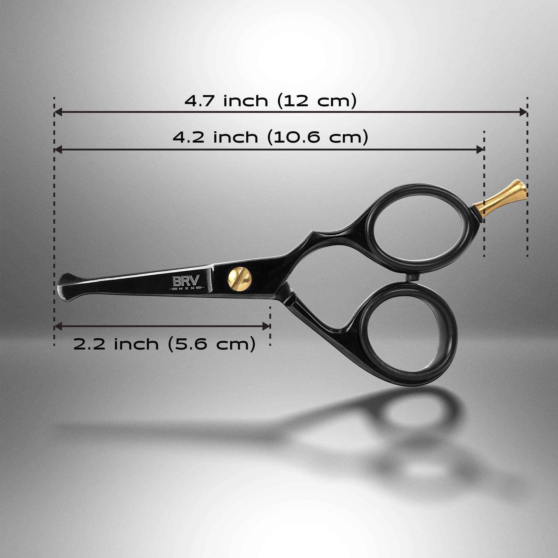 BRV MEN Rounded-Tip Small Trim Scissors for Men 4.2" | High Carbon Stainless Steel | Nose Hair for Men | Professional Grooming Scissors for Beard, Mustache & Ear Hair - RIGHT HANDED (Black)