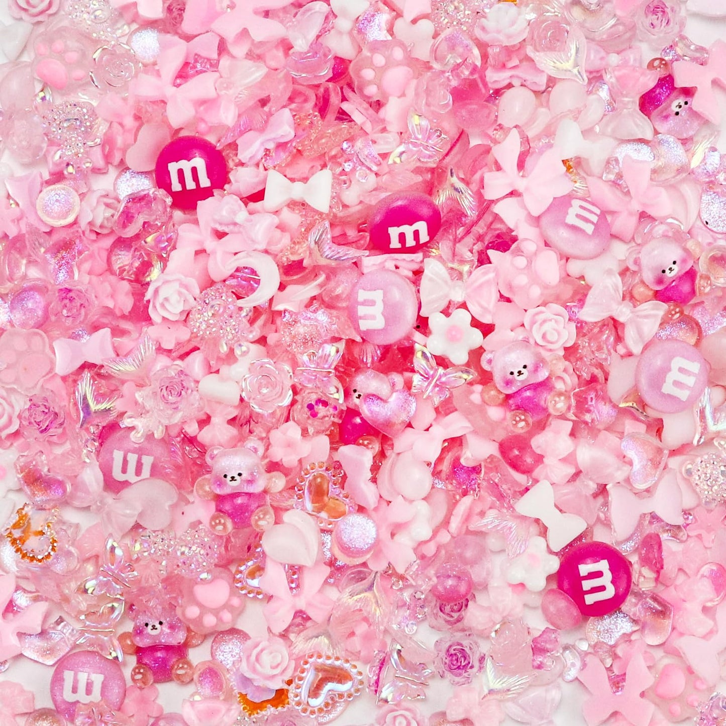 Briskbloom 320PCS Pink Assorted Mix 3D Nail Charms, Cute Resin Charms for Acrylic Nail Decoration DIY Crafts, Flatback Kawaii Y2K Heart Star Bow Flower Embellishments