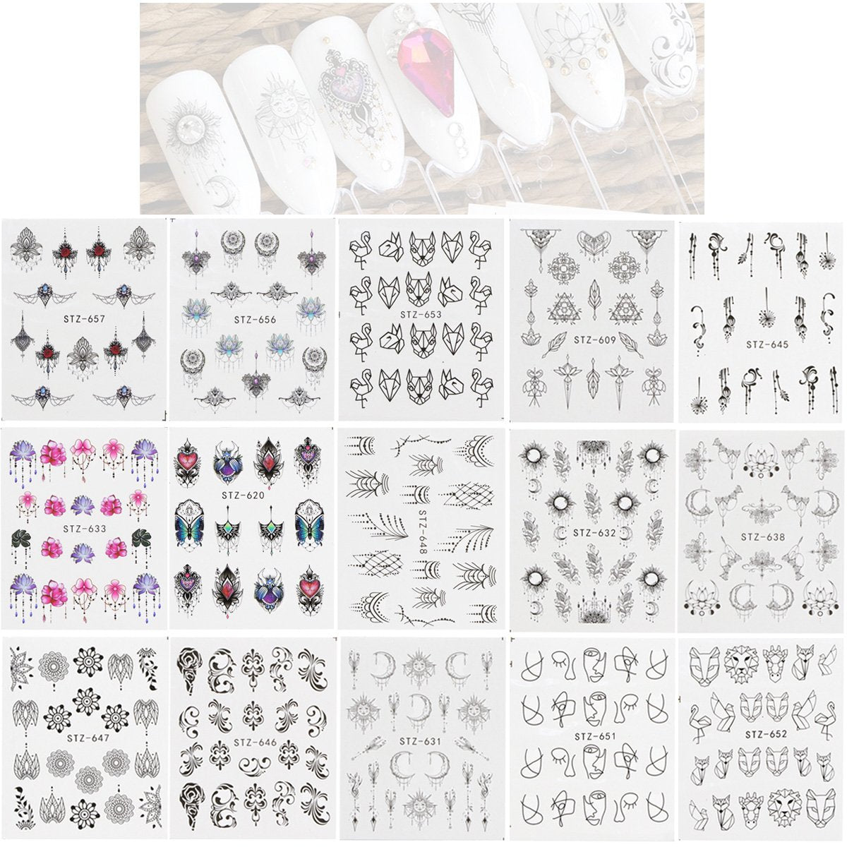 ALLYDREW Black & White Mosaic Nail Art Water Slide Nail Decals (15 sheets)