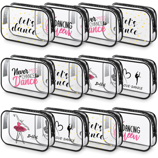 Abbylike 12 Pcs 7 x 4.7 x 2.4'' Cosmetic Bag Gifts Accessories for Makeup Bags Clear PVC Cheer Case Toiletry Zipper Pouch for Women Christmas Xmas (Dance Theme)