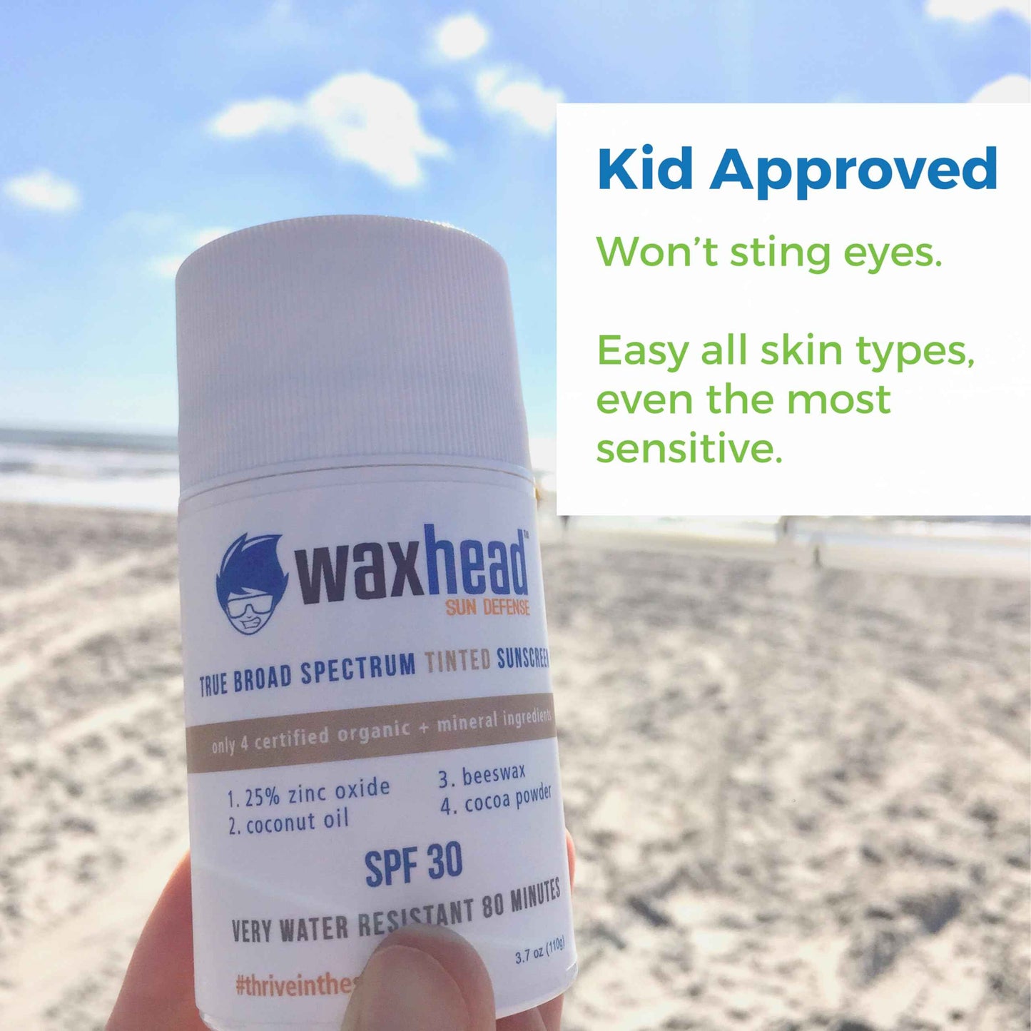 Waxhead Tinted Zinc Sunscreen Stick Face SPF 30 - Reef Safe Sunscreen, Tinted Zinc Oxide Stick Biodegradable, Waterproof, Skin Tone, Food-Grade, Non-Nano, Natural Non-Toxic Kids, Surfing (Tint, 3.7oz)