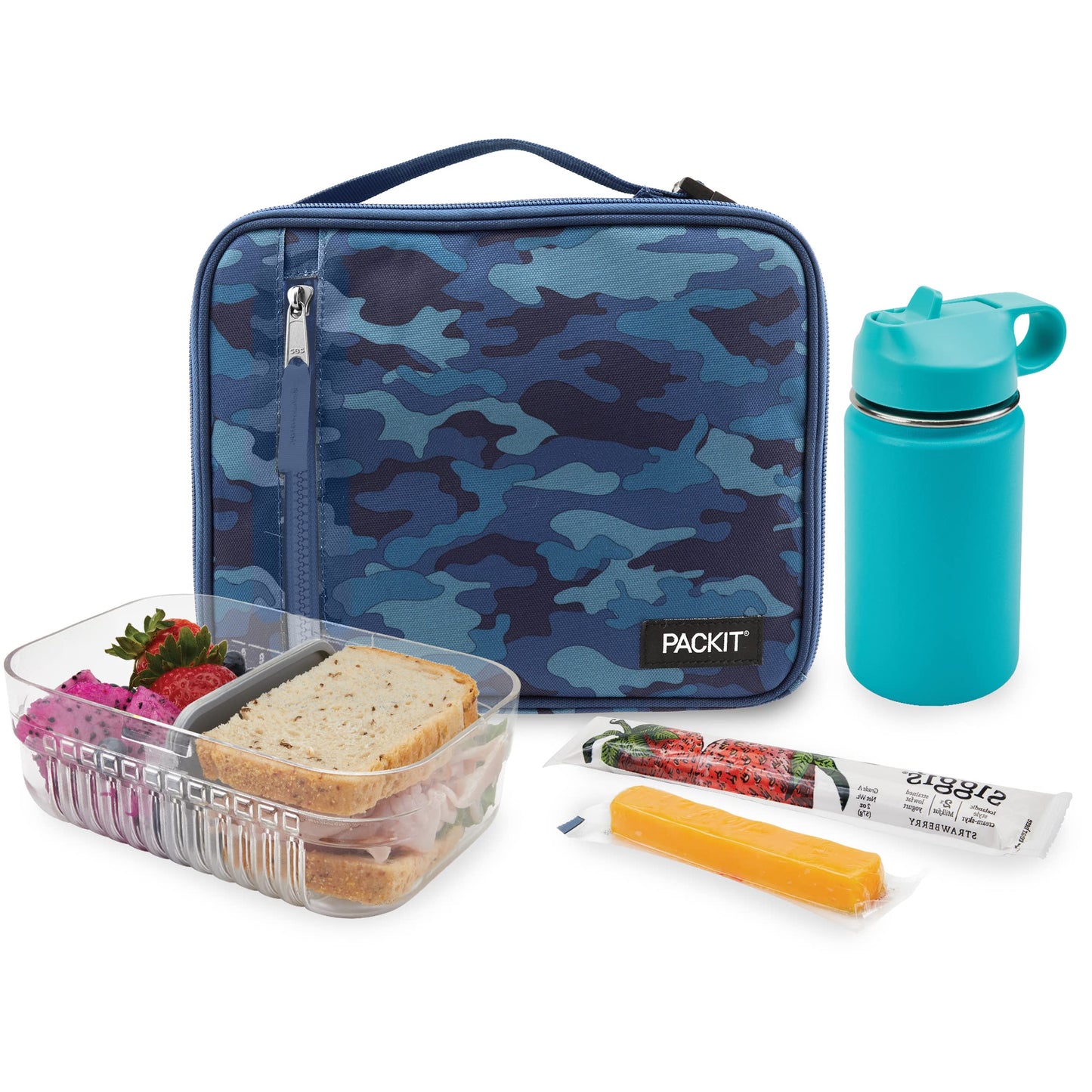 PackIt Freezable Classic Lunch Box, Blue Camo, Built with EcoFreeze Technology, Collapsible, Reusable, Zip Closure With Zip Front Pocket and Buckle Handle, Designed for Lunches