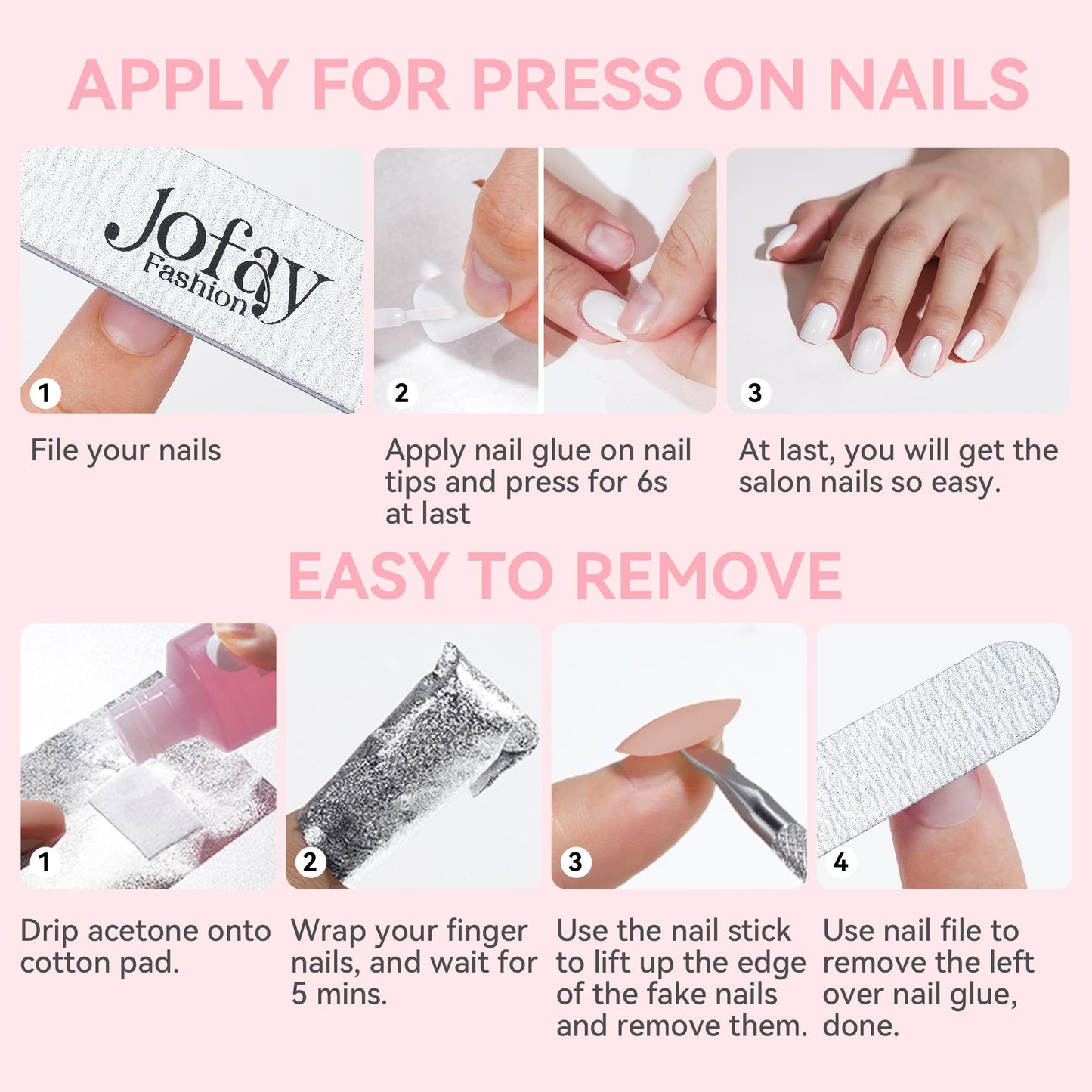 Jofay Fashion 240pcs Ombre Gel x Nails Tips Kit Short Press On Nails Square Short Solid Color Acrylic Fake Nails, Glue on Nails with Nail Glue, Star Stickers & Nail File Buffer for Nail Art DIY