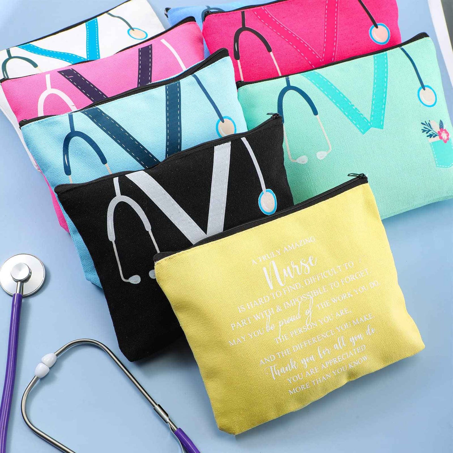 Sabary 20 Pcs Nurse Makeup Canvas Bags Bulk Nurse Appreciation Gifts Nursing Thank You Cosmetic Bag with Zipper Travel Work Accessories Pouch for Rad Tech Week Radiology Party Favors Christmas Gifts