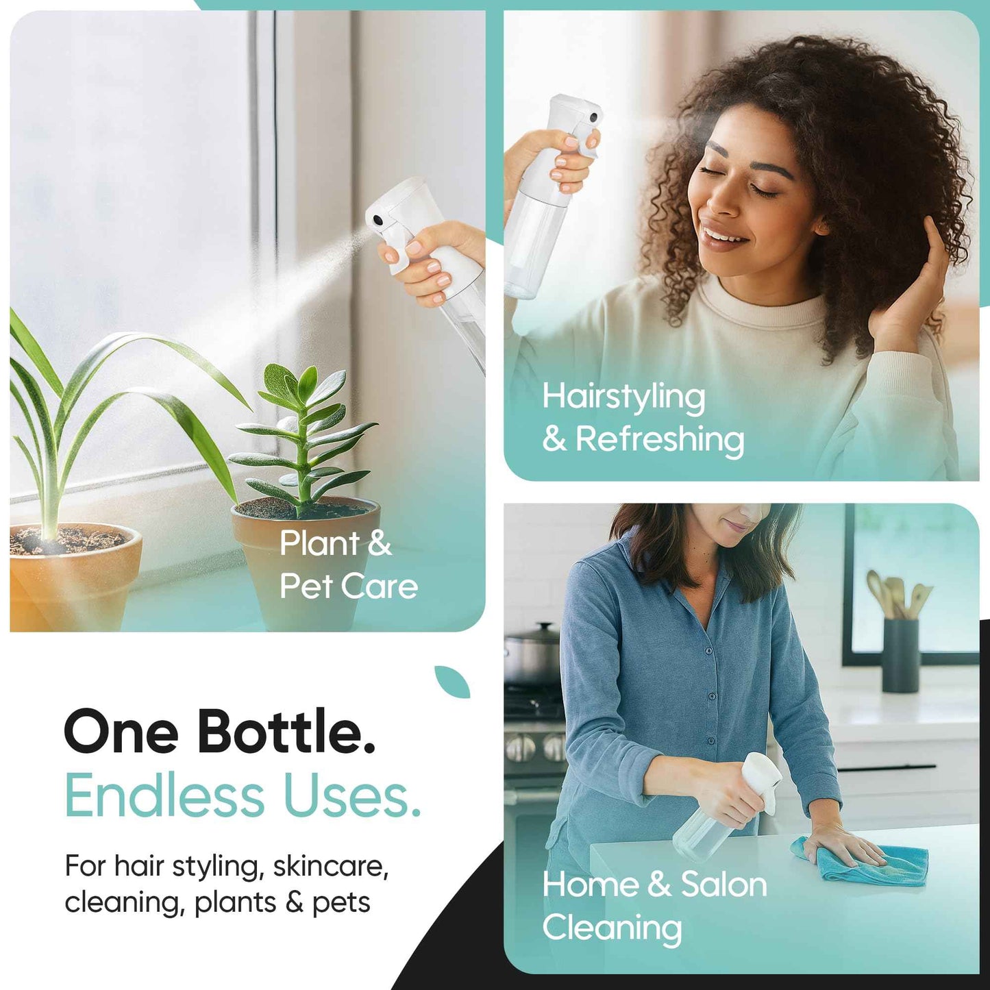 Aquableu Spray Bottle for Hair – 10-Pack Continuous Mist Spray Bottle for Hair Care, Styling, Cleaning, Plants, Pets & Essential Oils (Clear, 6.76oz/200ml)