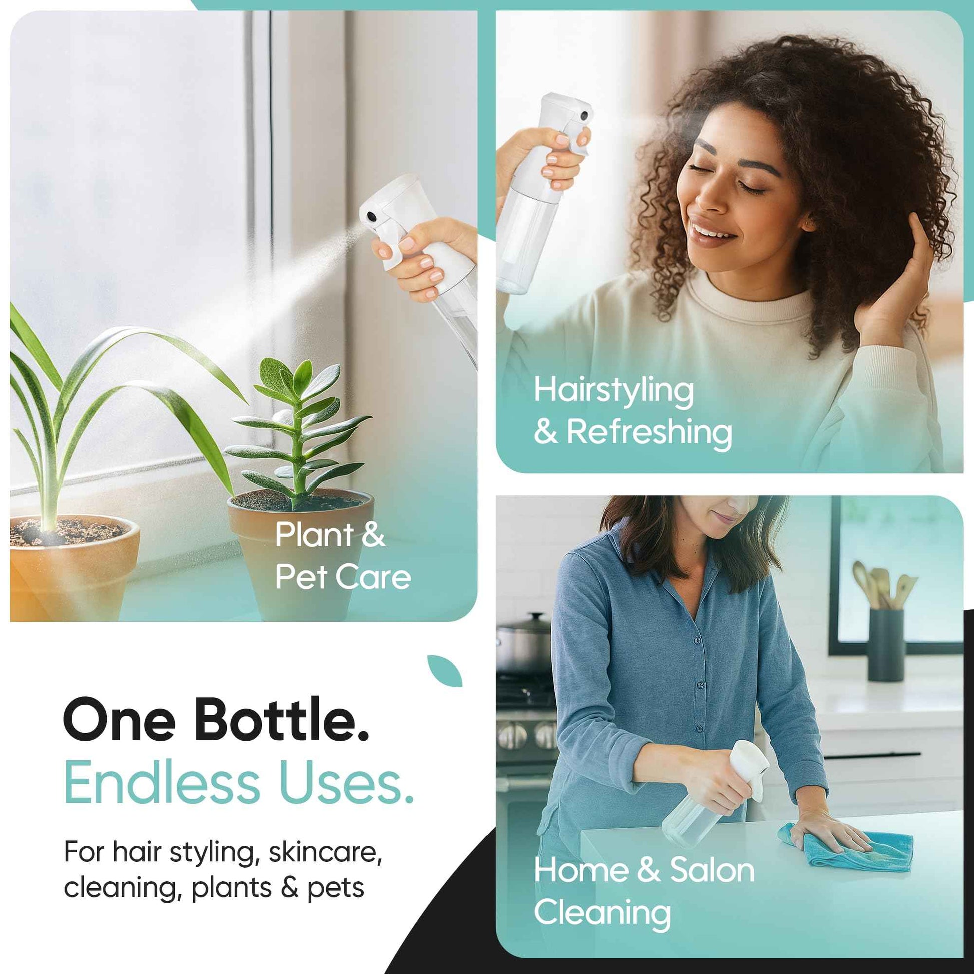 Aquableu Spray Bottle for Hair – 10-Pack Continuous Mist Spray Bottle for Hair Care, Styling, Cleaning, Plants, Pets & Essential Oils (Clear, 6.76oz/200ml)