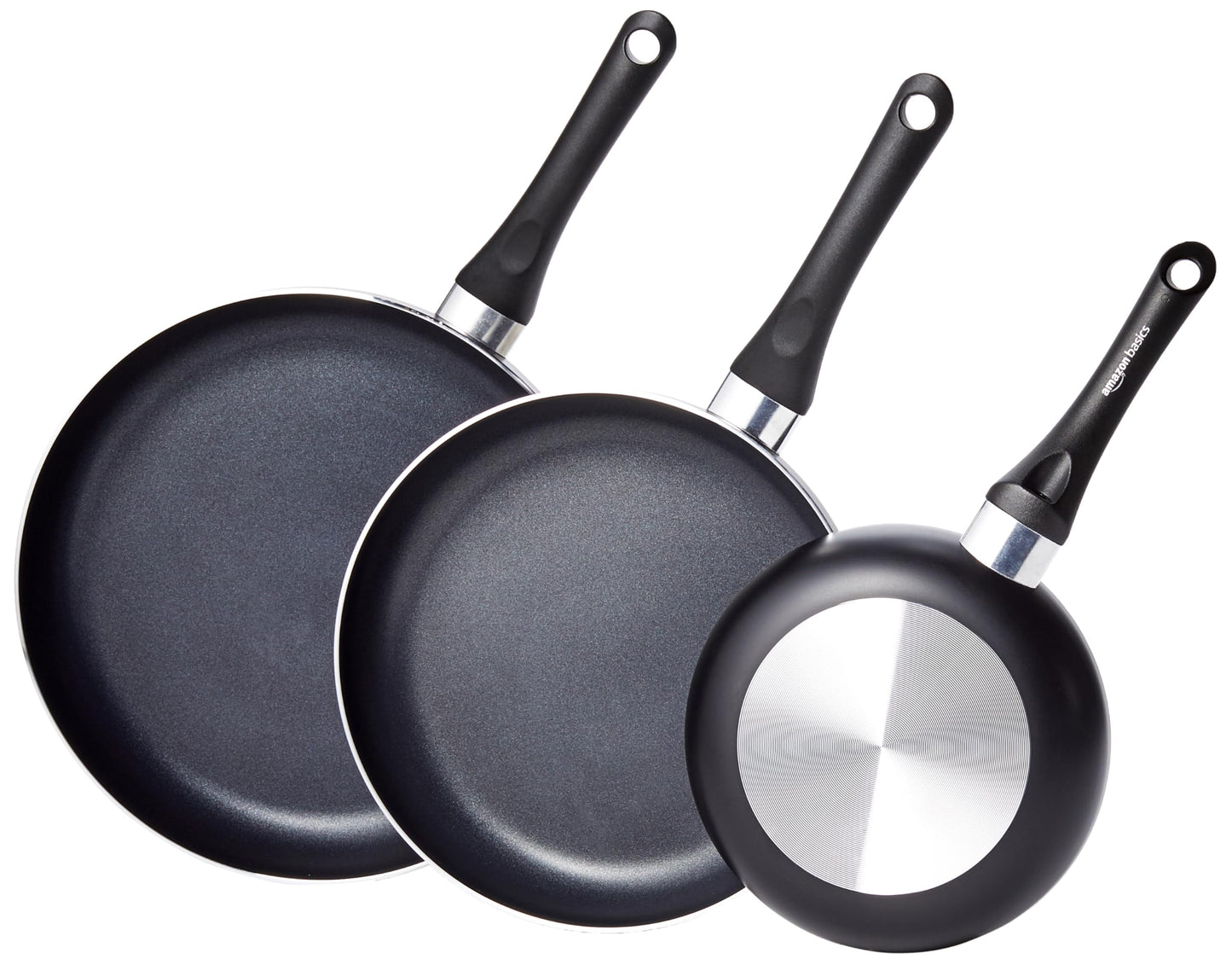 Amazon Basics 3-Piece Non-Stick Frying Pan Set - 8 Inch, 10 Inch & 12 Inch, Black