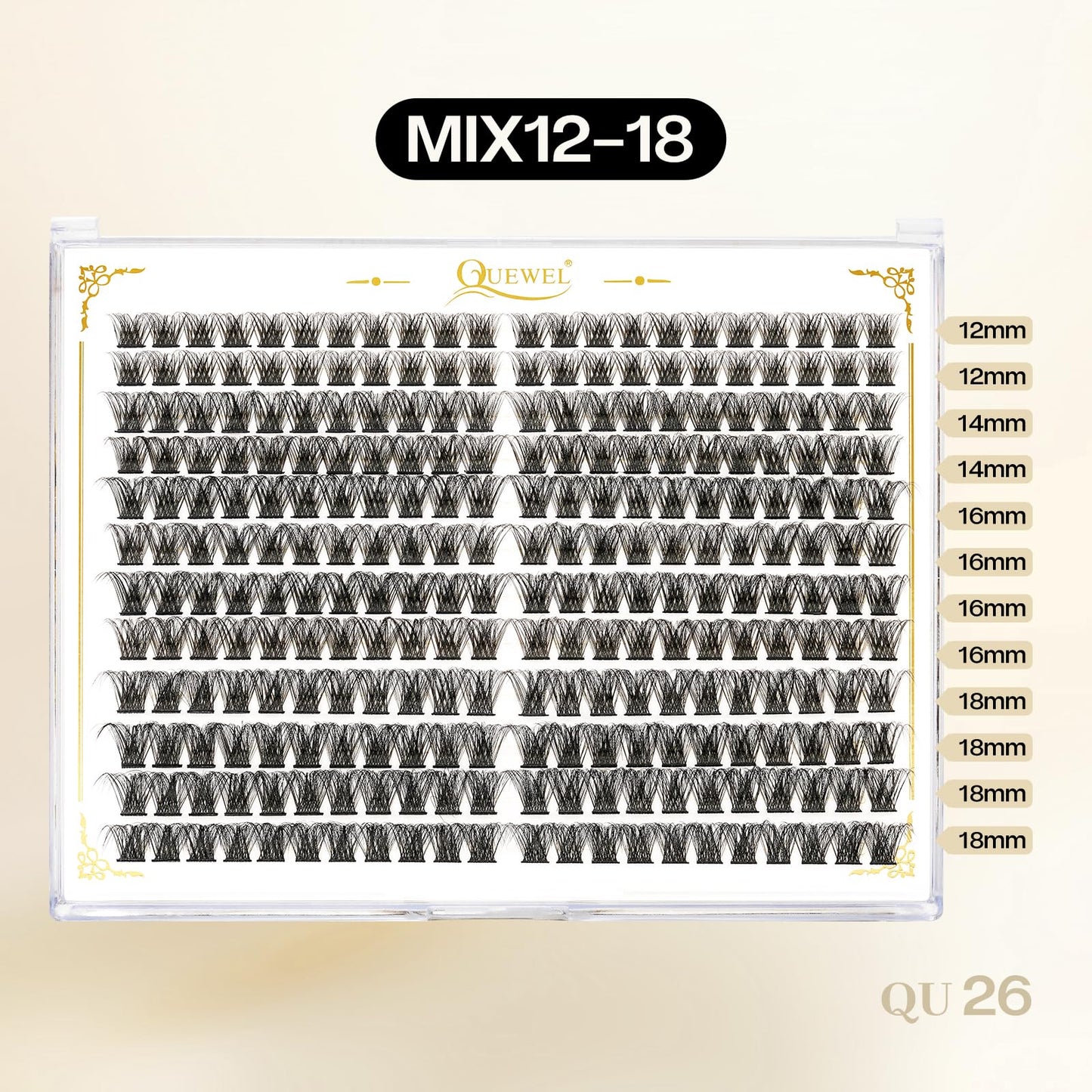 QUEWEL Lash Clusters 264Pcs Cluster Lashes Mix12-18mm DIY Eyelash Extension Individual Eyelashes Clusters Fluffy & Super Lightweight Lash Extension Clusters Natural Look (QU26-Mix12-18)