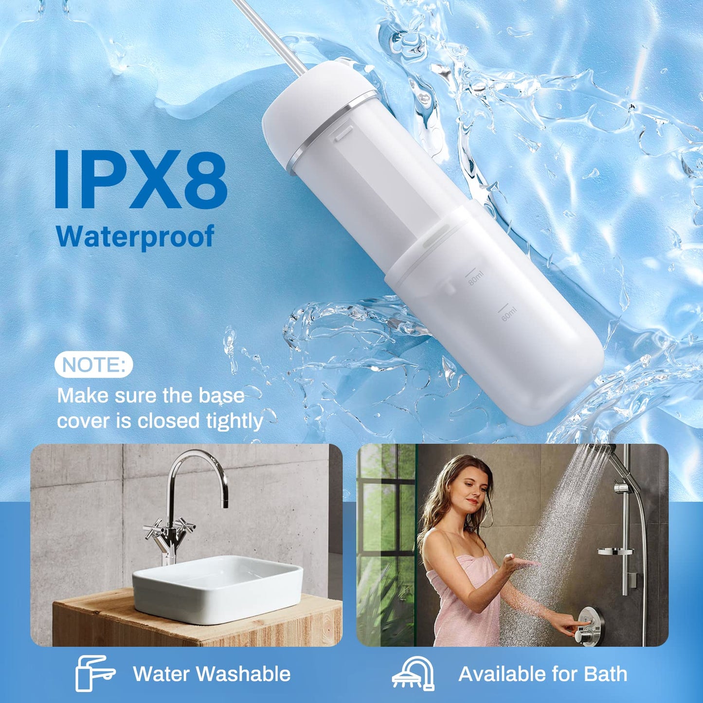 Water Flosser Cordless for Teeth, PONYFREE Mini Portable Oral Irrigator with 9 Pressure Modes, Teeth Cleaner Pick, Unique Pressure Stabilization Technology, IPX7 Waterproof for Home Travel