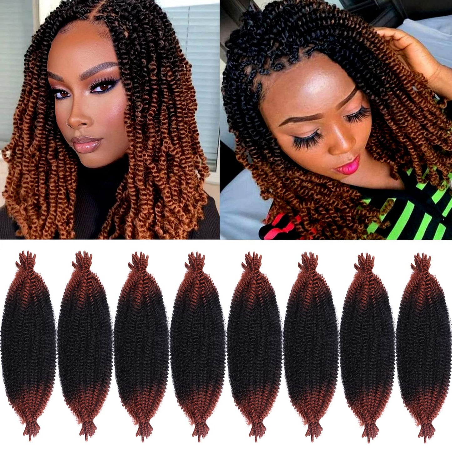 ZRQ 8 Packs Springy Afro Twist Hair 24 Inch Pre-Separated Spring Twist Crochet Braids Hair For Soft Faux Locs Natural Synthetic Marley Braiding Hair for Black Women 8 Strands/Pack (RS350#)