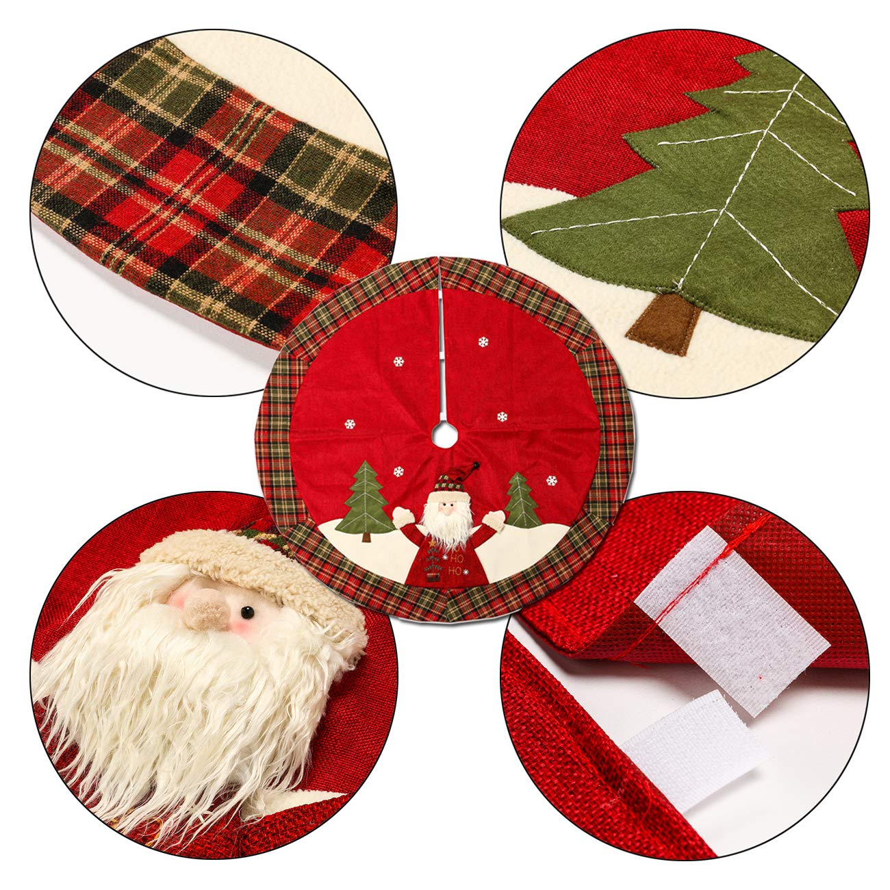 Sunnyglade 48" Christmas Tree Skirt Double-Layer Design Santa Pattern Burlap Christmas Tree Skirt with Buffalo Plaid Edges for Xmas Holiday Decorations (Plaid)