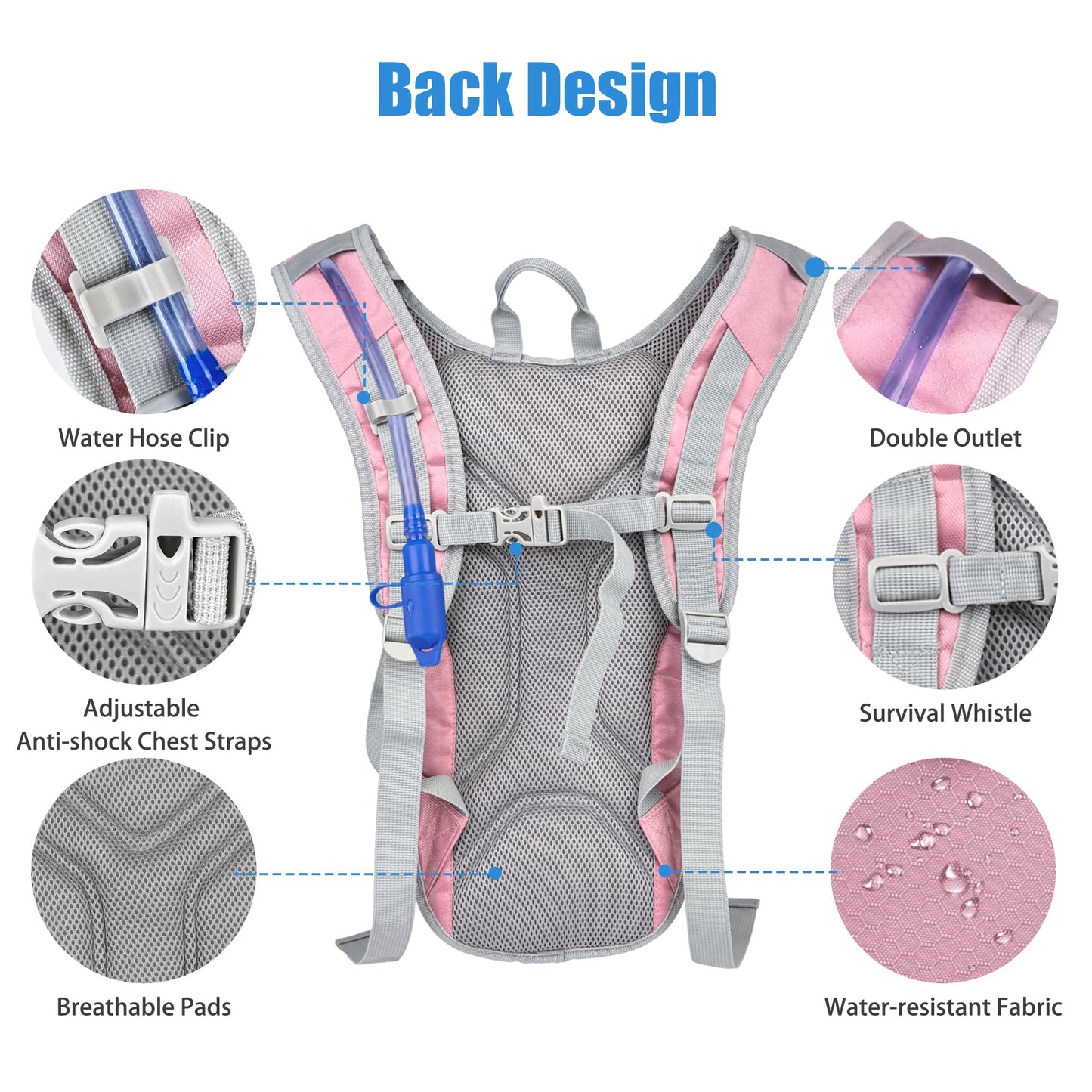 Zavothy Lightweight Hydration Backpack with 2L Water Bladder Water Backpack Hydration Pack for Cycling Running Biking Hiking Backpack Pink