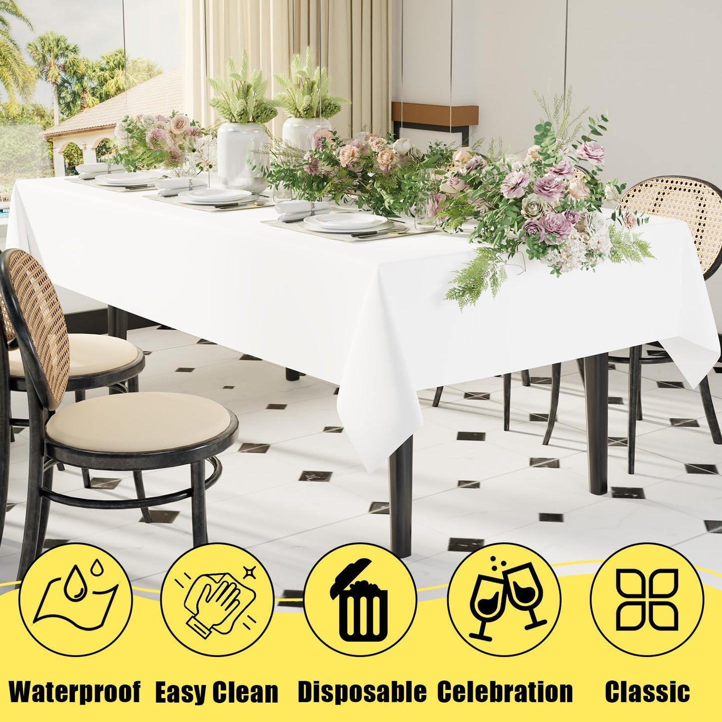 Smiry Disposable Table Cloth - 36 Pack, 54 x 108 Inch Table Cloths for Parties, Decorative Tablecloths for Rectangle Tables, Waterproof Plastic Table Cover, Leakproof & Sturdy, White