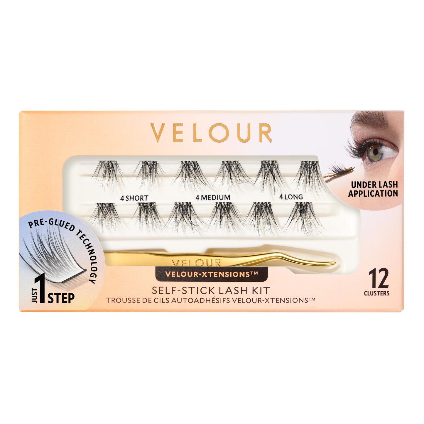 Velour-Xtensions™ Self-Stick Lash Clusters Kit | Self Adhesive Eyelashes | Includes 12 Eyelash Clusters & Applicator | Comfortable & Lightweight Lash Extension Clusters