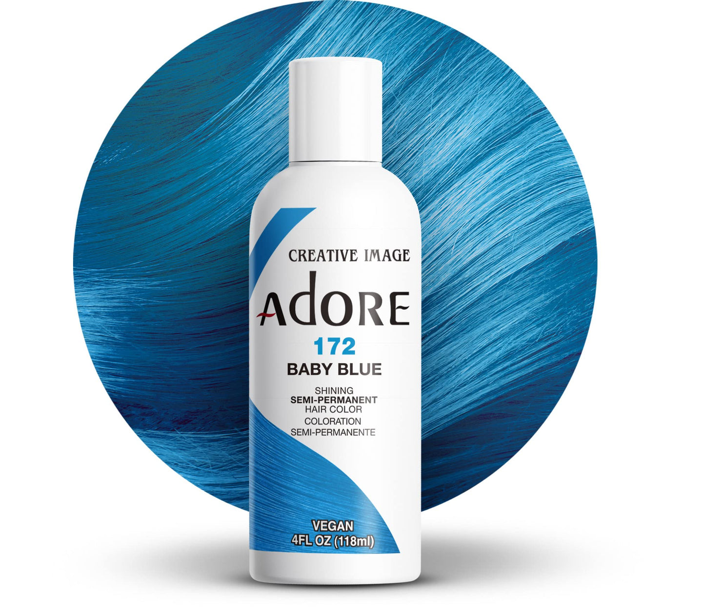 Adore Semi Permanent Hair Color - Vegan and Cruelty-Free Blue Hair Dye - 4 Fl Oz - 172 Baby Blue (Pack of 1)