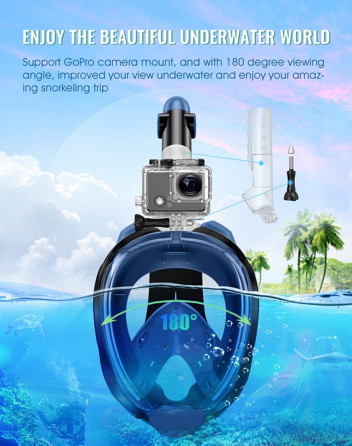 Greatever G2 Full Face Snorkel Mask with Latest Dry Top System,Foldable 180 Degree Panoramic View Snorkeling Mask with Camera Mount,Safe Breathing,Anti-Leak&Anti-Fog