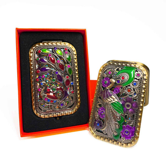 Astratool 2PCS Compact Mirror Vintage Mirror Pocket Mirror Purse Mirror, Regular and 2X Magnification Vintage Gold Mirror Hand Mirror (Size B)