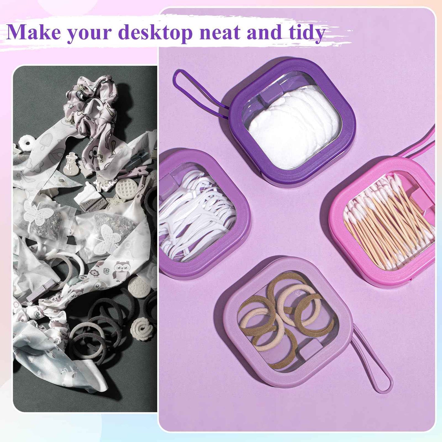 Kathfly 4 Pcs Hair Tie Organizer Portable Accessory Containers Stackable Bobby Pin Holder Home Cotton Swab Dispenser Holder Travel Hair Accessories Jewelry Organizer