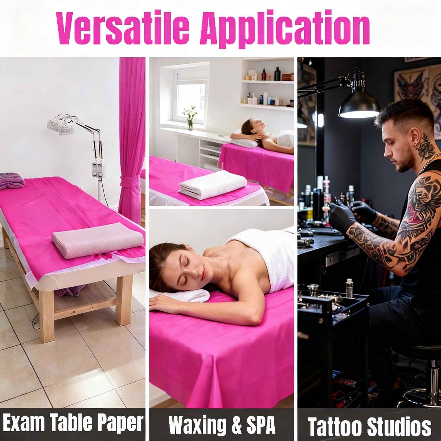 SHENKUAI 100 PCS Massage Table Sheets Disposable Spa Table Bed Covers 71"x31" Non Woven Fabric Waterproof Protector for Waxing, Tattoo, Beauty Salon,Facial, Esthetician Supply(Pink)
