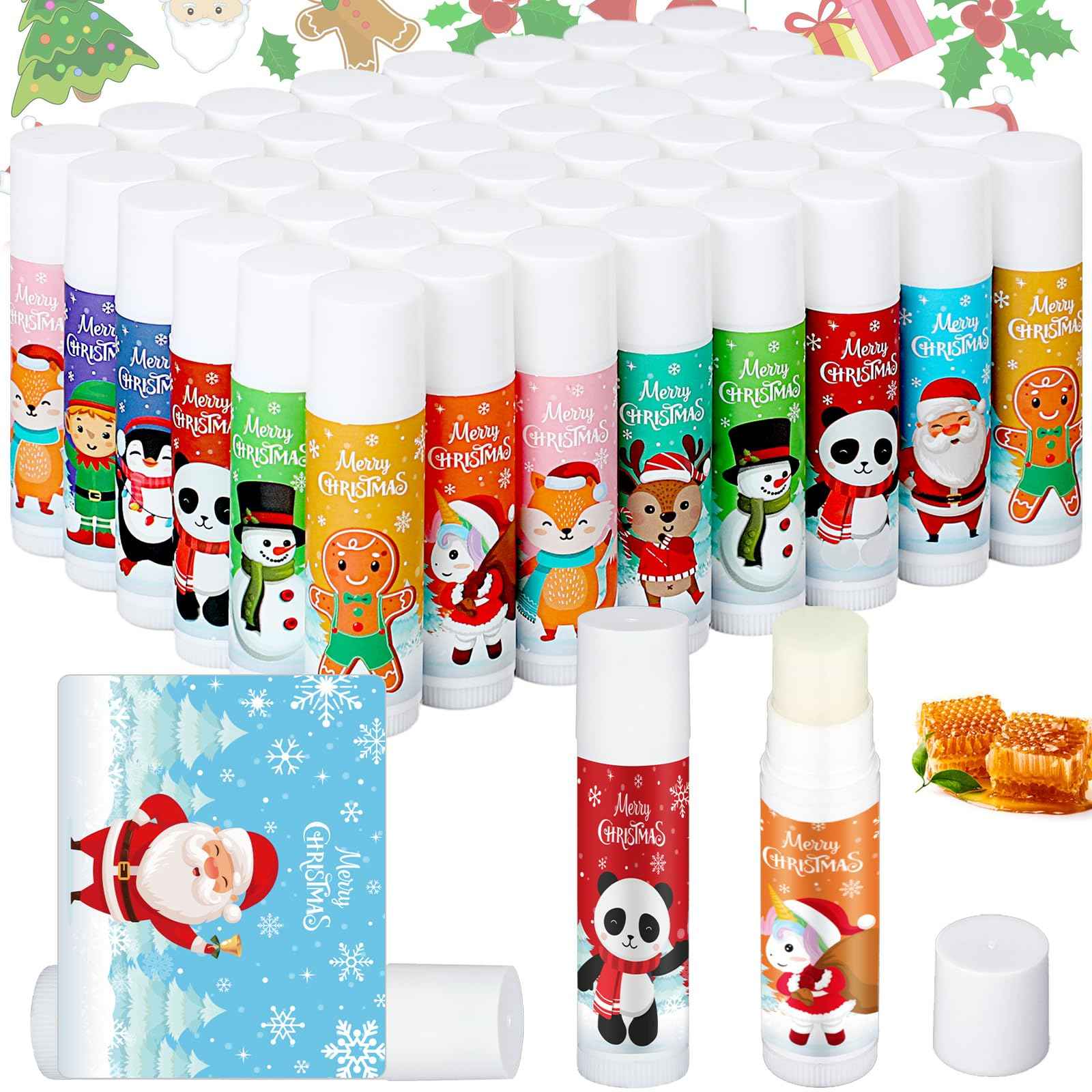 50 Pack Christmas Lip Balms Bulk Christmas Stocking Stuffers Small Xmas Gifts for Coworkers Gingerbread Man Snowman Holiday Thank You Employee Appreciation Gifts for Coworkers Adults Women Men Staff