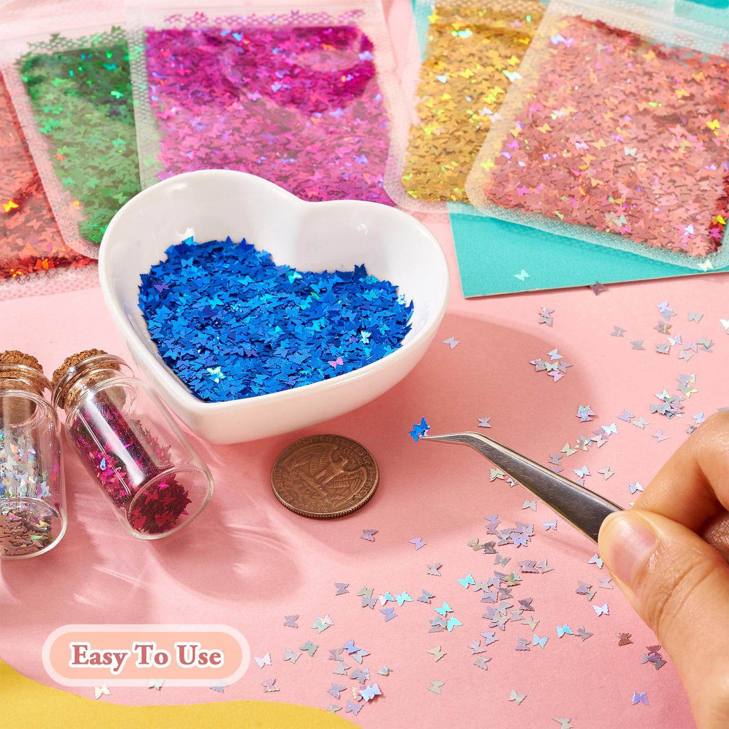 Cheriswelry 8 Bags Butterfly Nail Glitter Iridescent Nail Flakes Designs Nail Glitter Sequins Manicure Sparkle Decorations Chunky Glitter Sequins 3x3mm for Women Girls Crafts Painting Decor