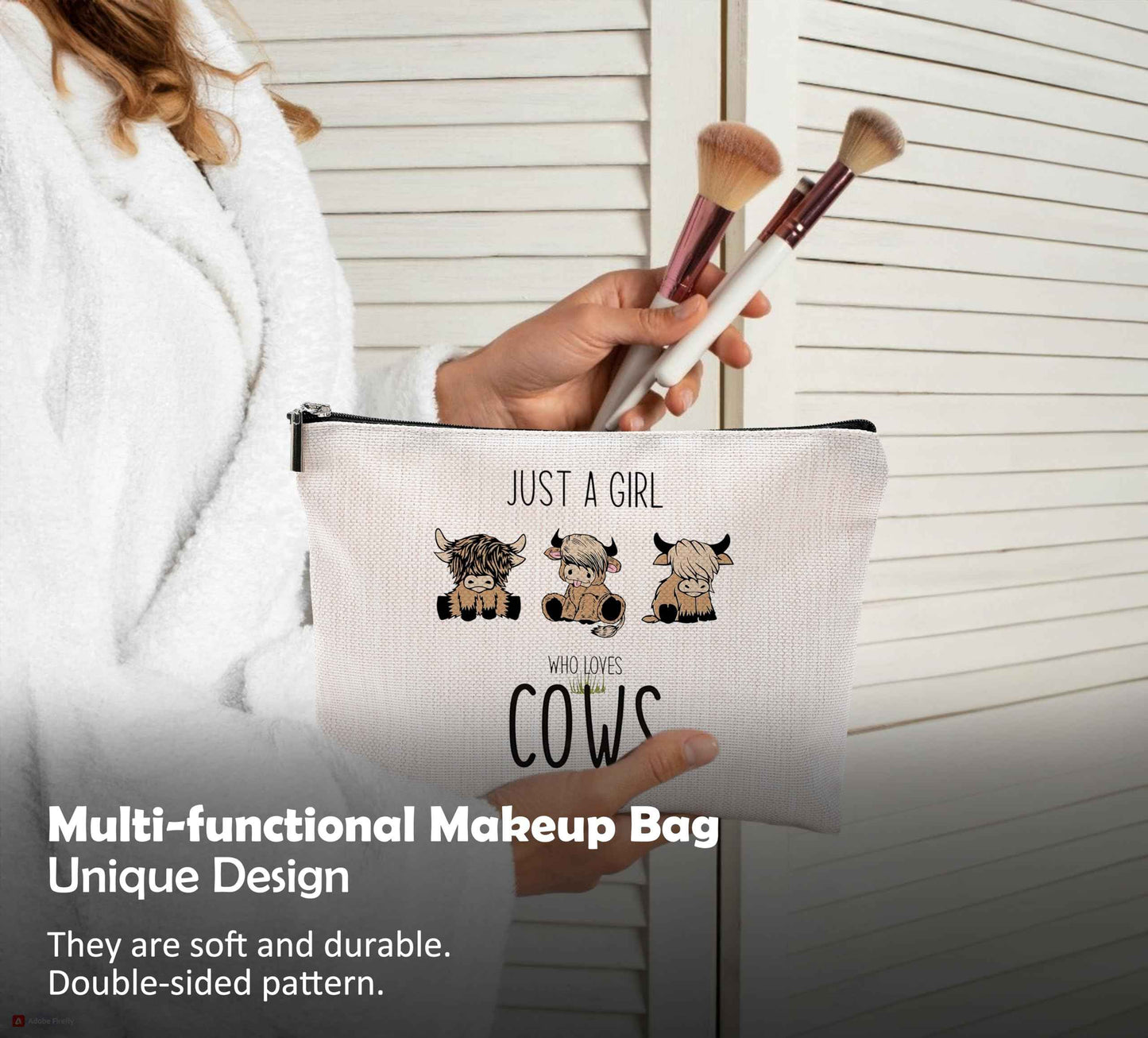 QGFM Western Cow Makeup Bag, Gifts for Women Who Love Cows, Cosmetic Bags With Zipper