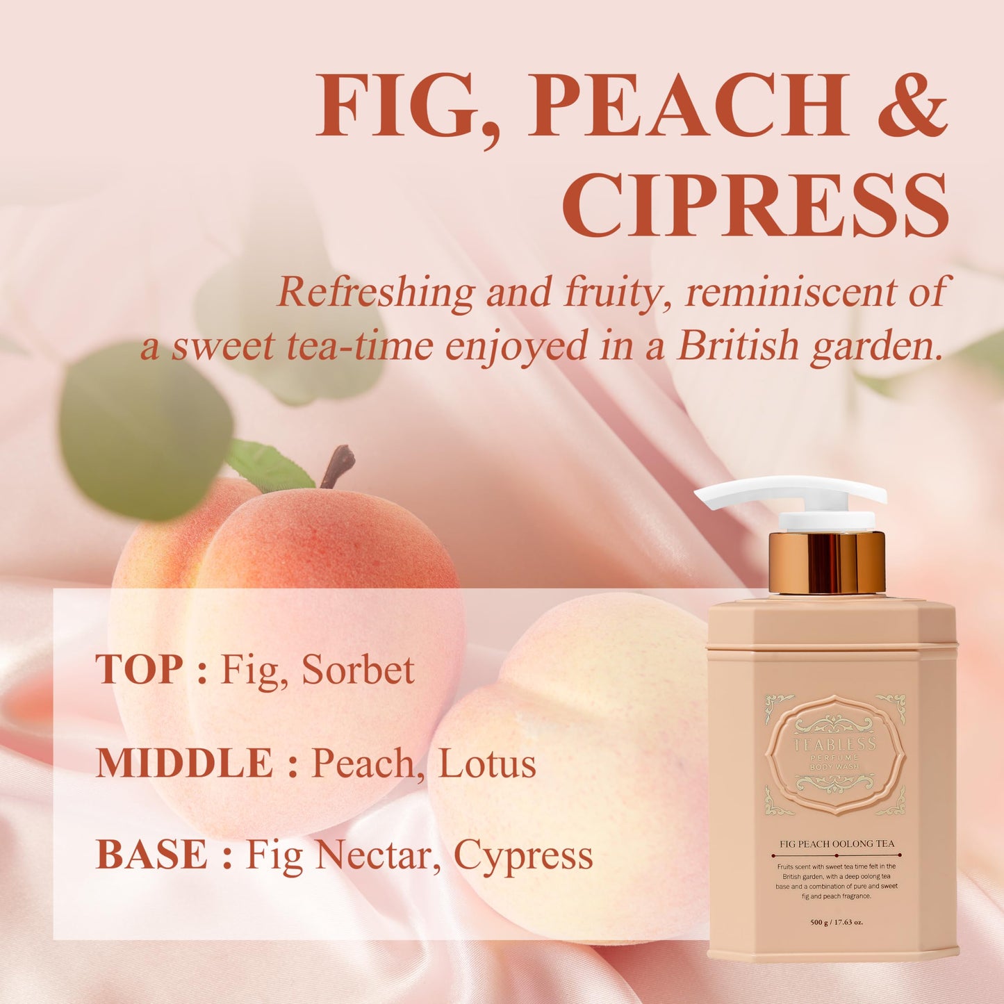 Perfumed Body Wash Women Fig Peach Oolong Tea (17.63oz/500ml) - Hydrating Body Cleanser for Sensitive Skin - Korean Skin Care - Gentle, Moisturizing, Non-Sticky, Fig Fruity Scent - Mild Scrub