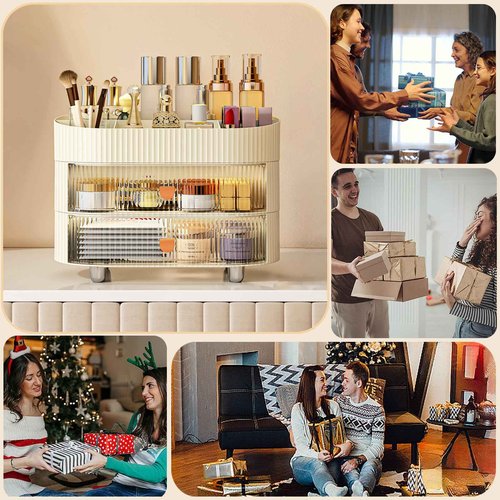 Cosmetics Organizer—Makeup Organizer with 3 Drawers—Cosmetics Display Cases for Perfume, Creams, Makeup Brushes,Jewelry, Lipsticks-Desk Organizer for Vanity, Skincare (5018)