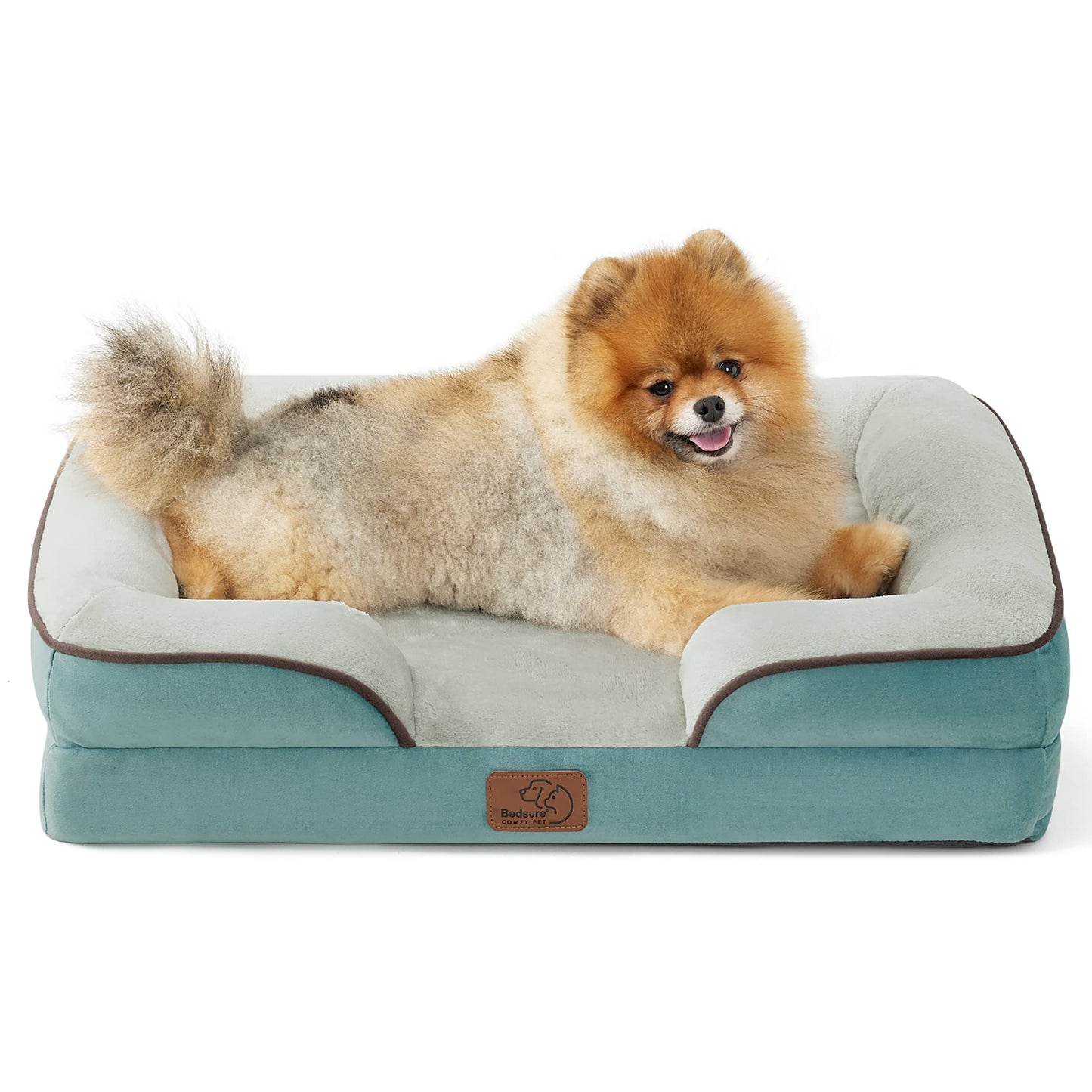 Bedsure Small Orthopedic Dog Bed - Washable Bolster Dog Sofa Beds for Small Dogs, Supportive Foam Pet Couch Bed with Removable Washable Cover, Waterproof Lining and Nonskid Bottom Couch, Washed Blue