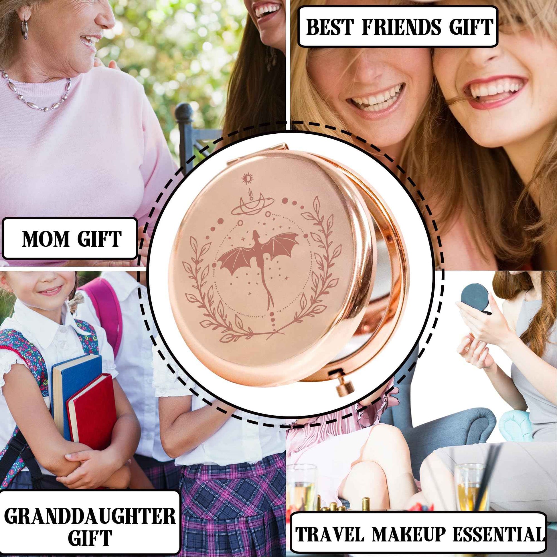 CMNIM FWing Book Merch Gift Mirror FWing Book Dragon Makeup Compact Mirror Ya Fantasy Book Lover Travel Mirror Dragon Rider Gift