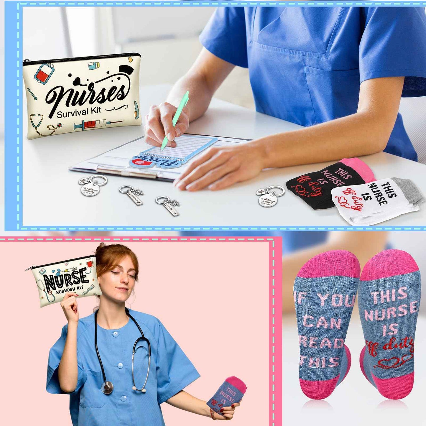 Jiuguva 36 Pcs Christmas Nurse Appreciation Gifts in Bulk 2025 Christmas Nurse Gifts Survival Kit Include Socks Makeup Cosmetic Bags Keychains Notepad for Medical Doctor Assistants Graduation Coworker